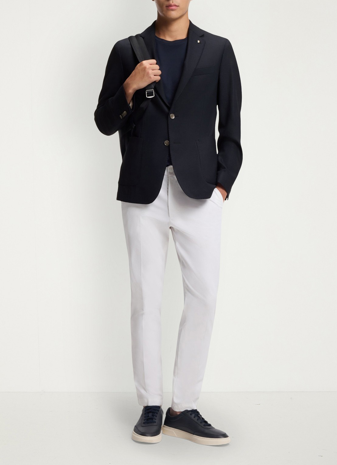 BOSS Slim fit colbert in wolblend - voorkant 3 donkerblauw