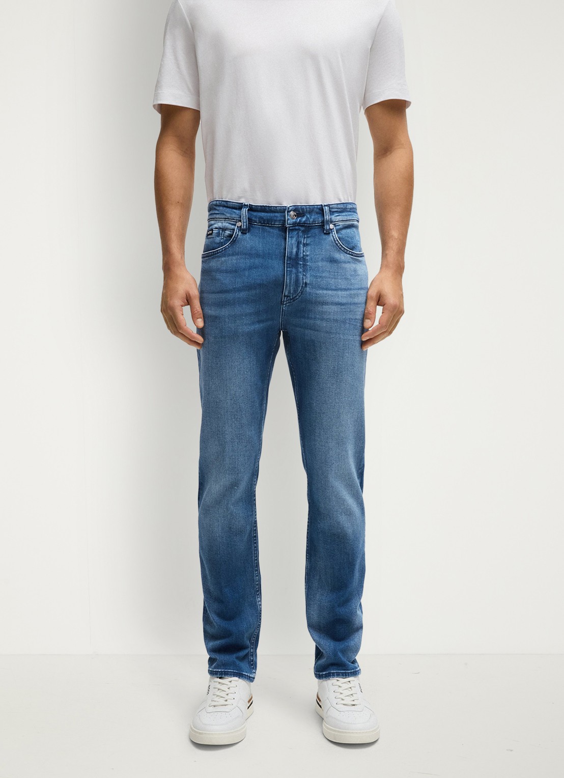 BOSS Slim fit jeans met medium wassing - detail 3 indigo