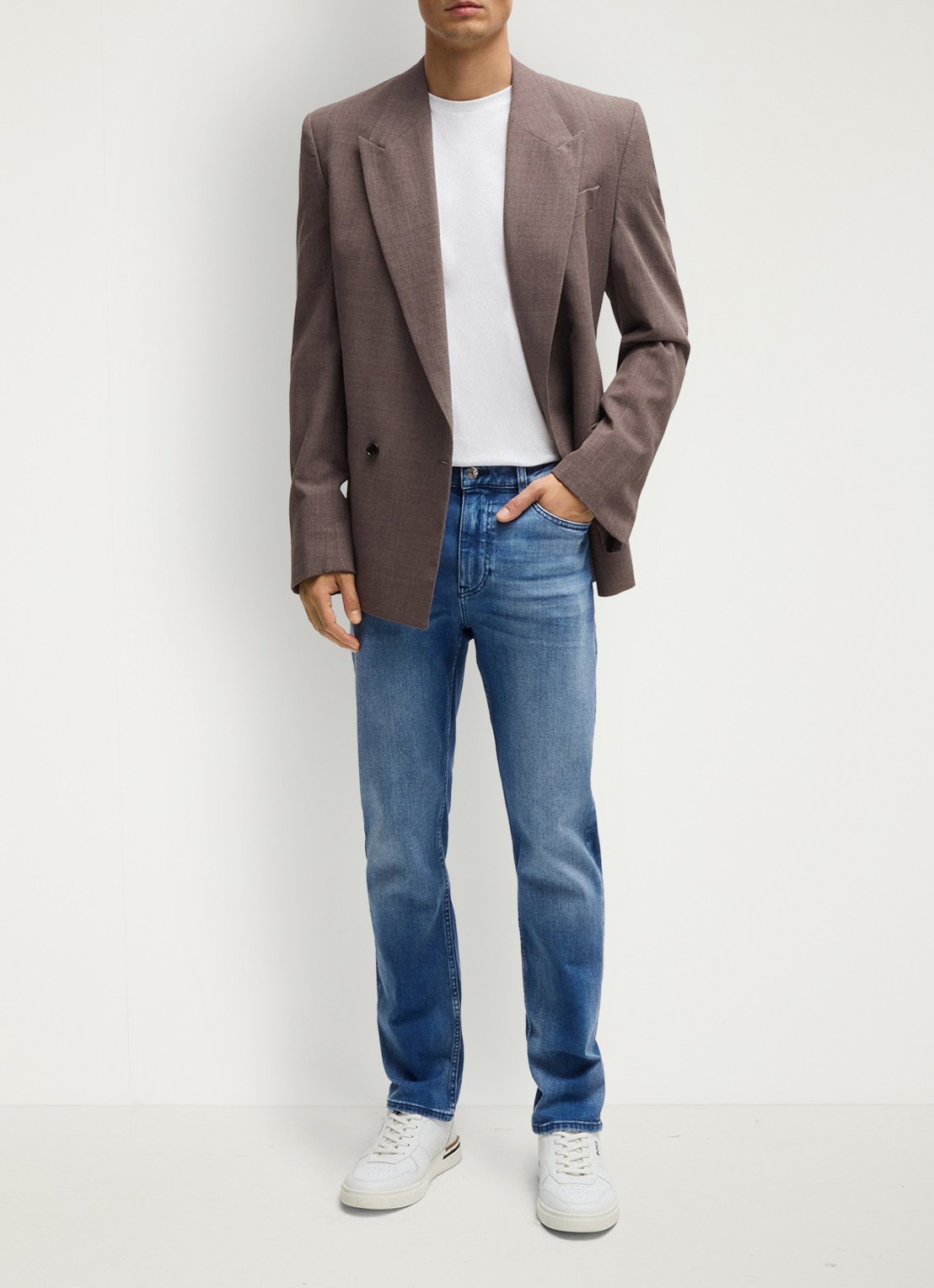 BOSS Slim fit jeans met medium wassing - voorkant 2 indigo