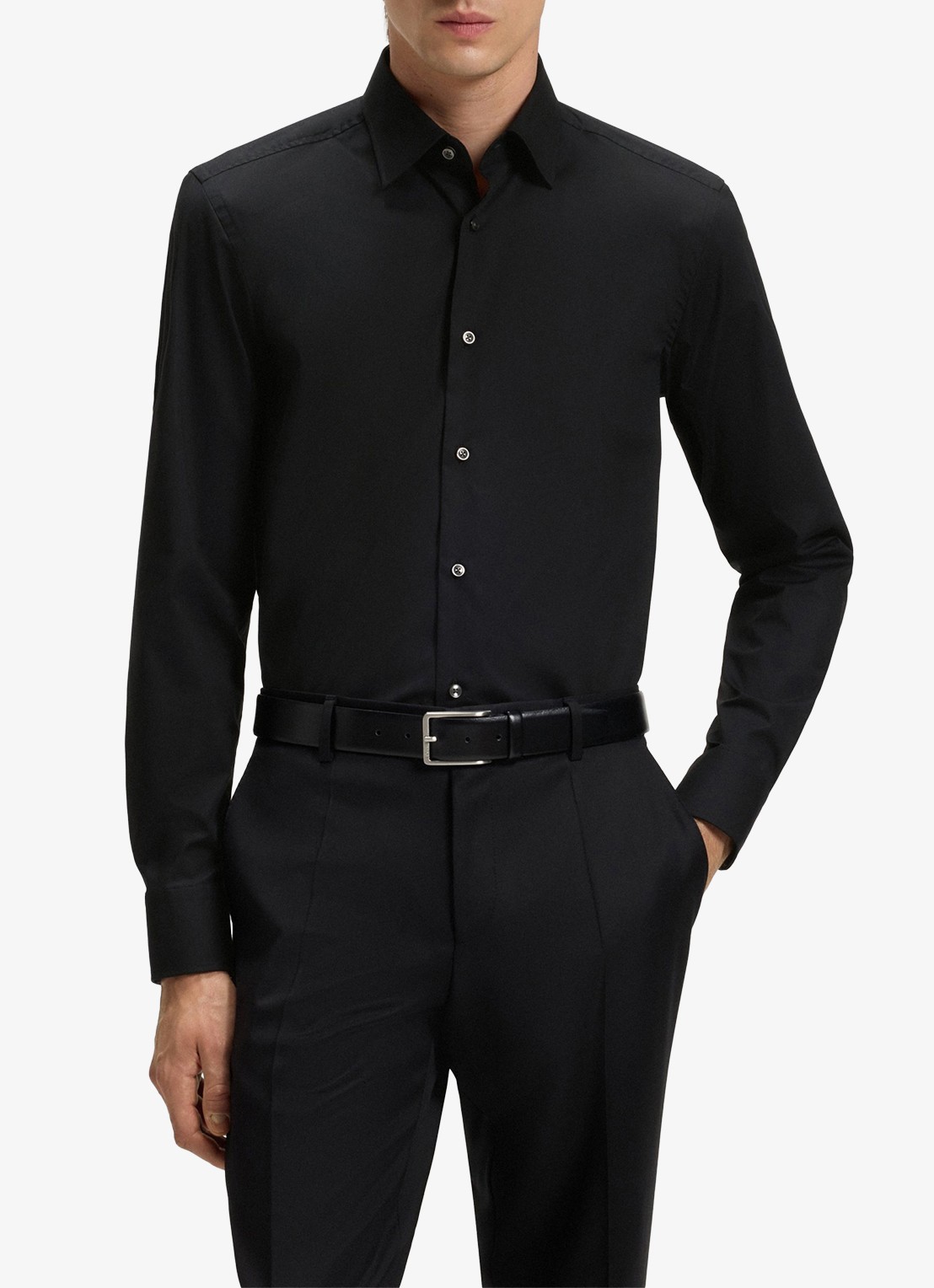 BOSS Slim-fit overhemd in gemakkelijk te strijken katoenen popeline met stretch - detail 2 black-001 / zwart