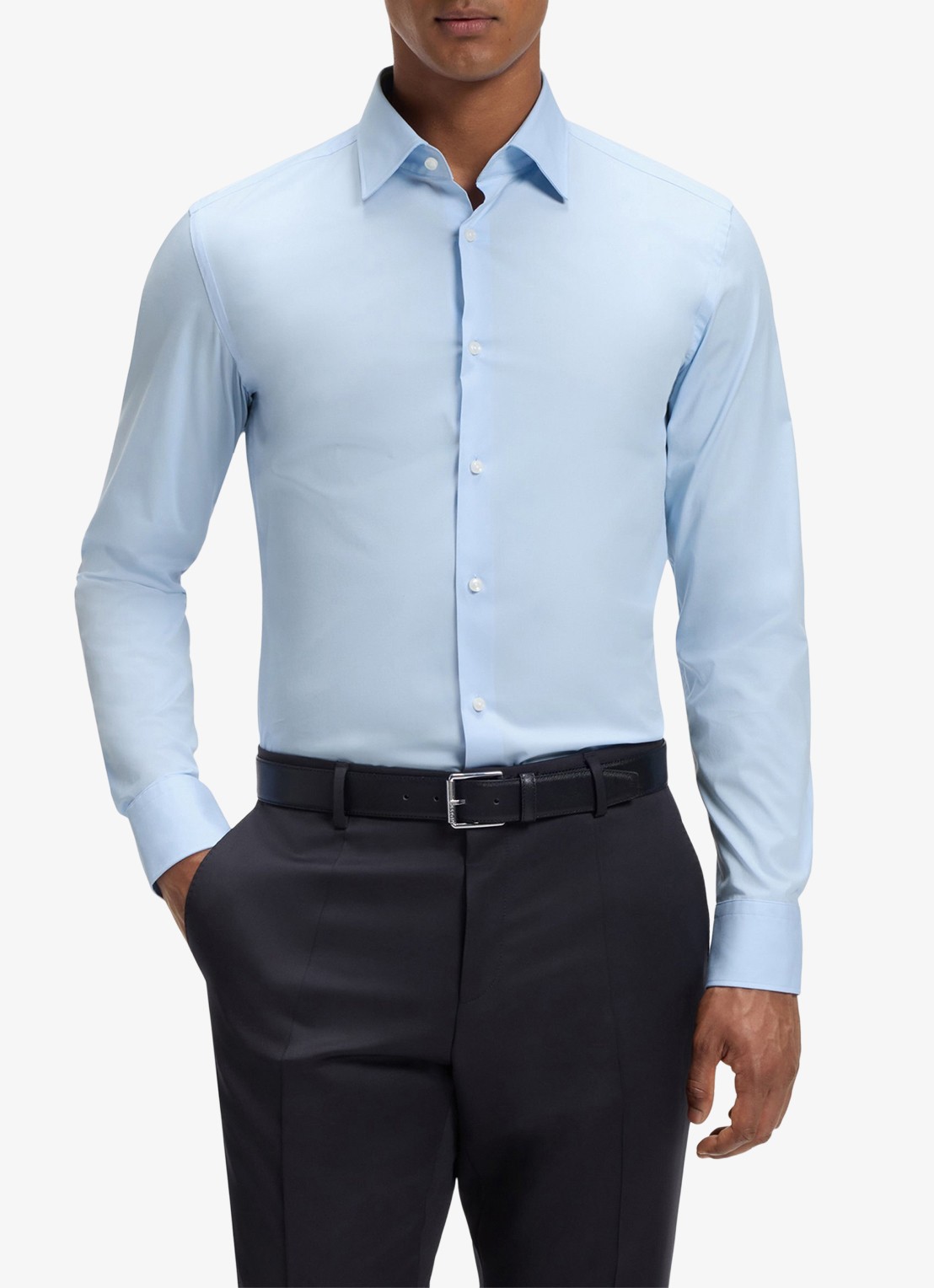 BOSS Slim-fit overhemd in gemakkelijk te strijken katoenen popeline met stretch - detail 2 light/pastel blue-452 / blauw