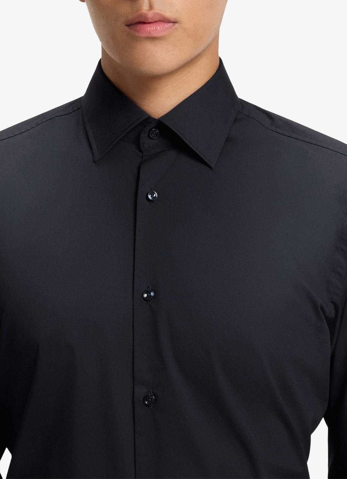 BOSS Slim-fit overhemd in gemakkelijk te strijken katoenen popeline met stretch - detail 3 dark blue-404 / blauw