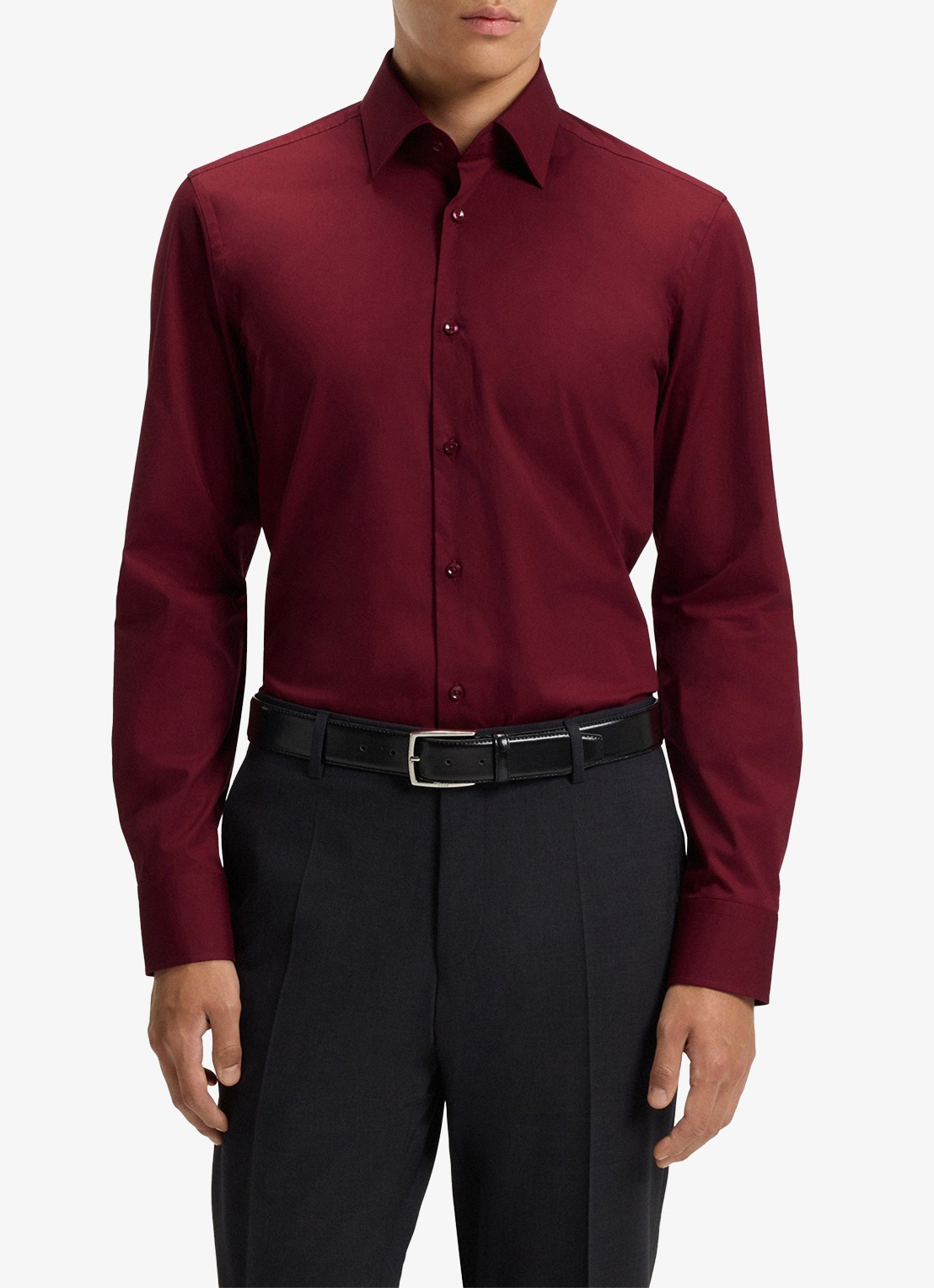 BOSS Slim-fit overhemd in gemakkelijk te strijken katoenen popeline met stretch - detail dark red-602 / rood