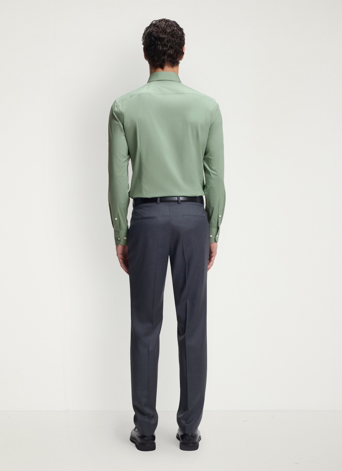 BOSS Slim-fit overhemd in gemakkelijk te strijken katoenen popeline met stretch - achterkant open green-373 / groen