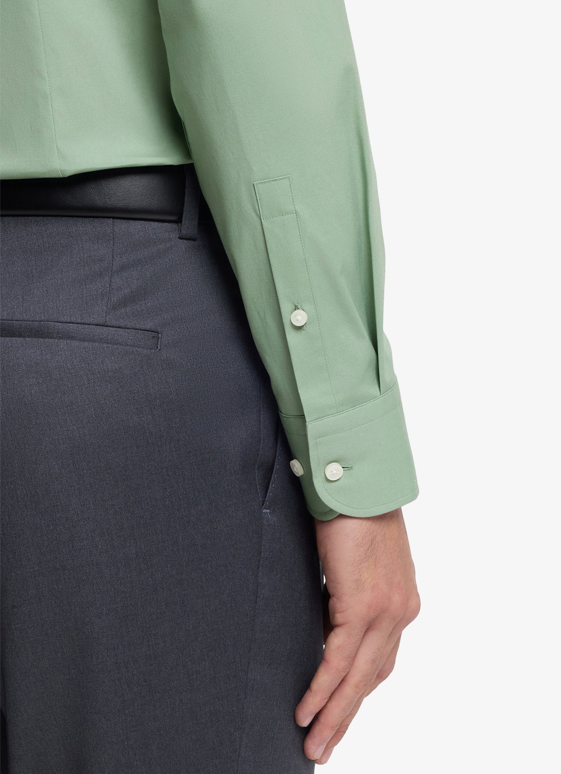 BOSS Slim-fit overhemd in gemakkelijk te strijken katoenen popeline met stretch - detail 4 open green-373 / groen