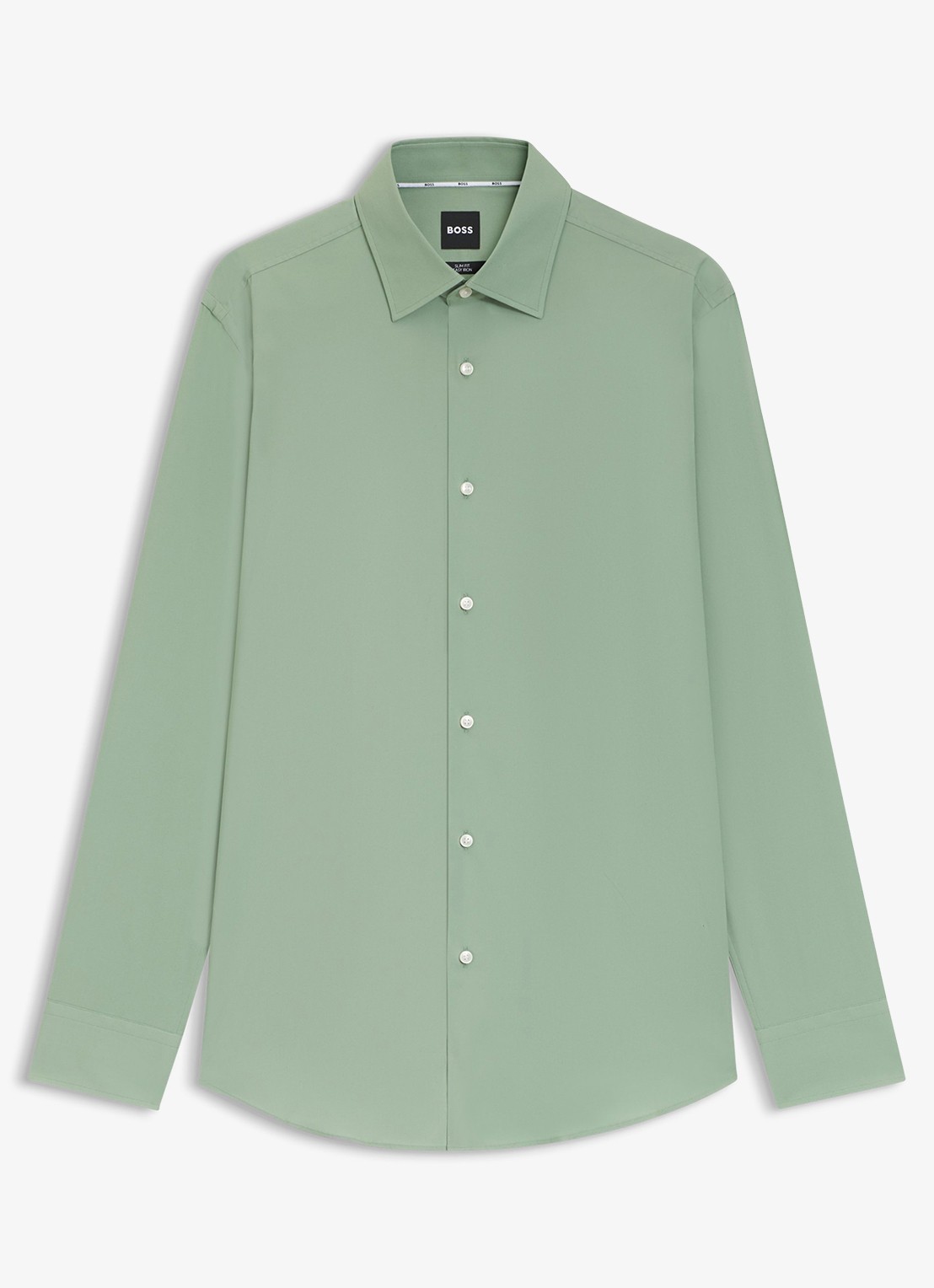 BOSS Slim-fit overhemd in gemakkelijk te strijken katoenen popeline met stretch - voorkant 5 open green-373 / groen