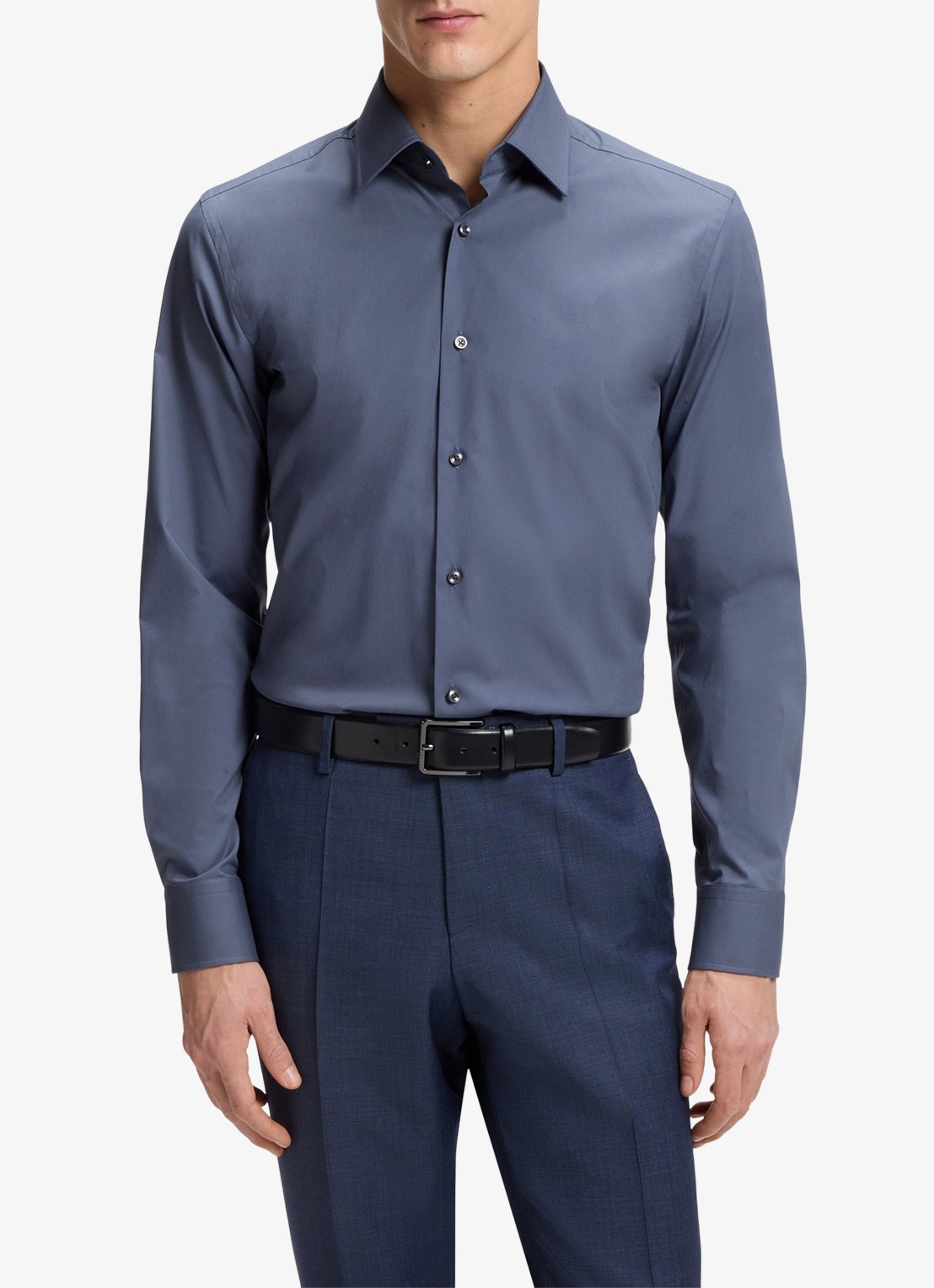 BOSS Slim-fit overhemd in gemakkelijk te strijken katoenen popeline met stretch - detail 2 open blue-466 / blauw
