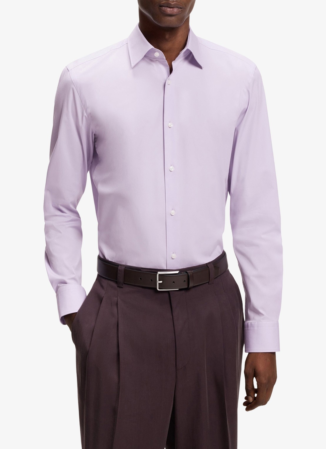 BOSS Slim-fit overhemd in gemakkelijk te strijken katoenen popeline met stretch - detail light/pastel purple-533 / paars