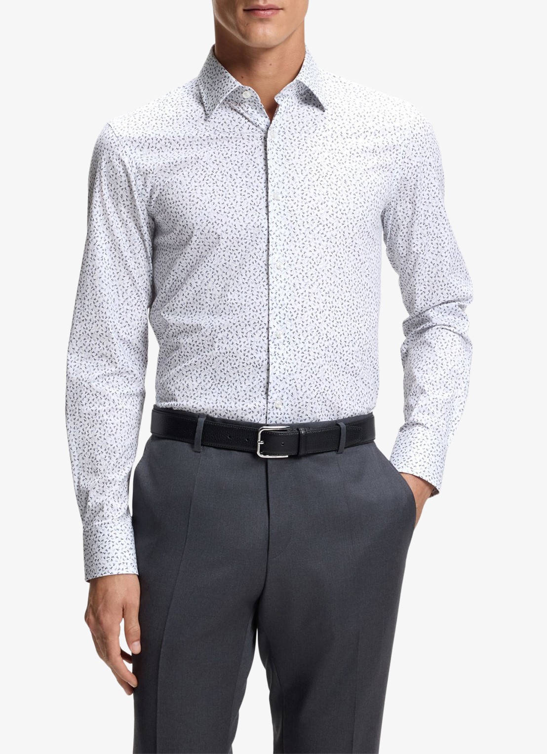 BOSS Slim fit overhemd met print - detail 4 middenblauw