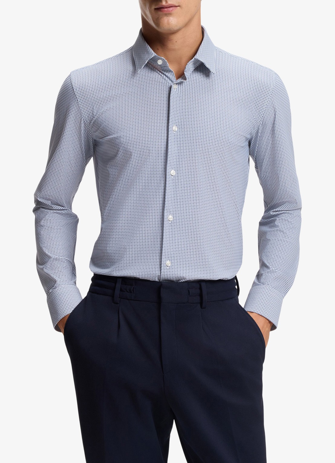 BOSS Slim fit overhemd met print - detail 3 donkerblauw