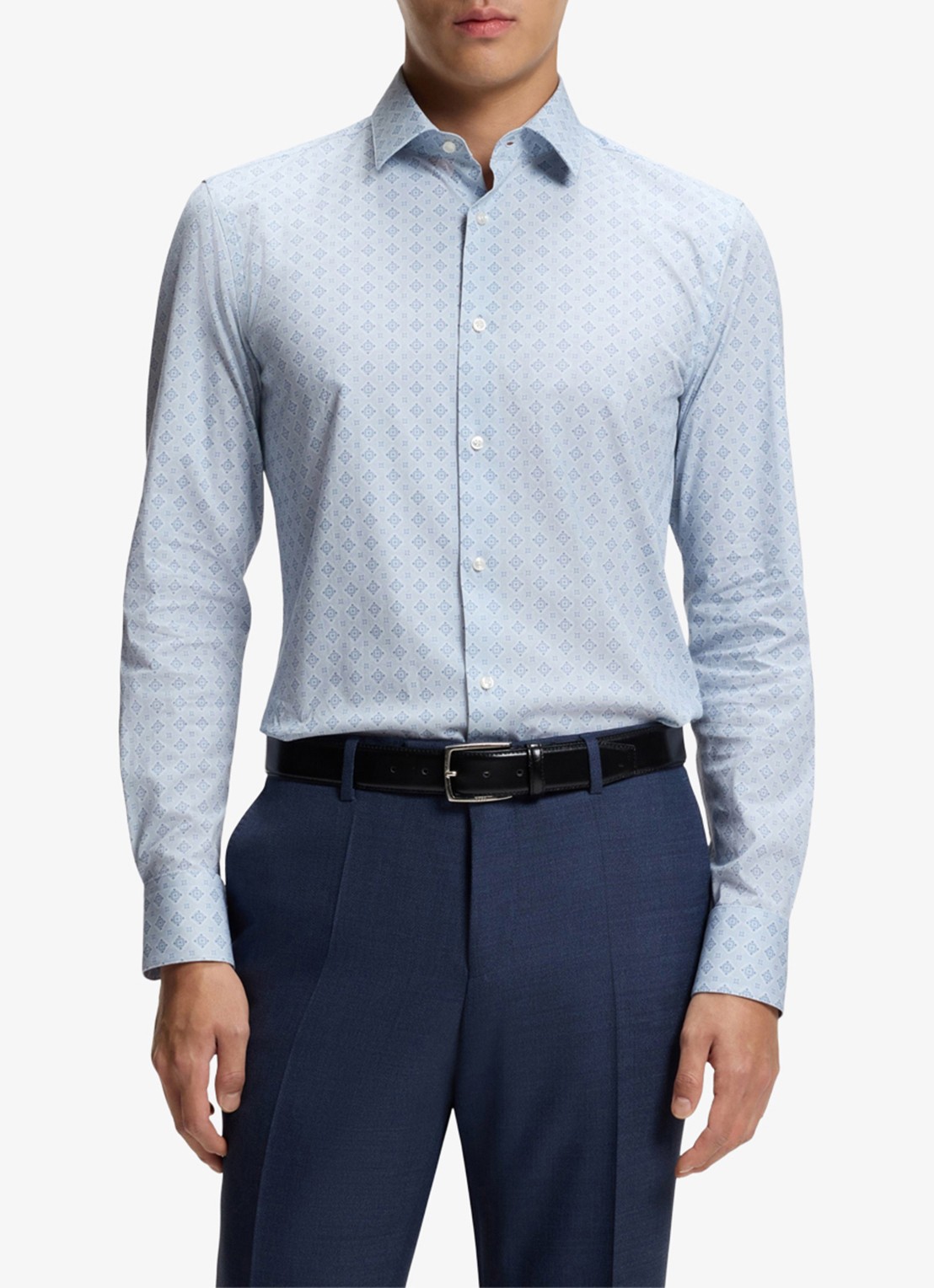 BOSS Slim-fit overhemd met print - detail 2 lichtblauw