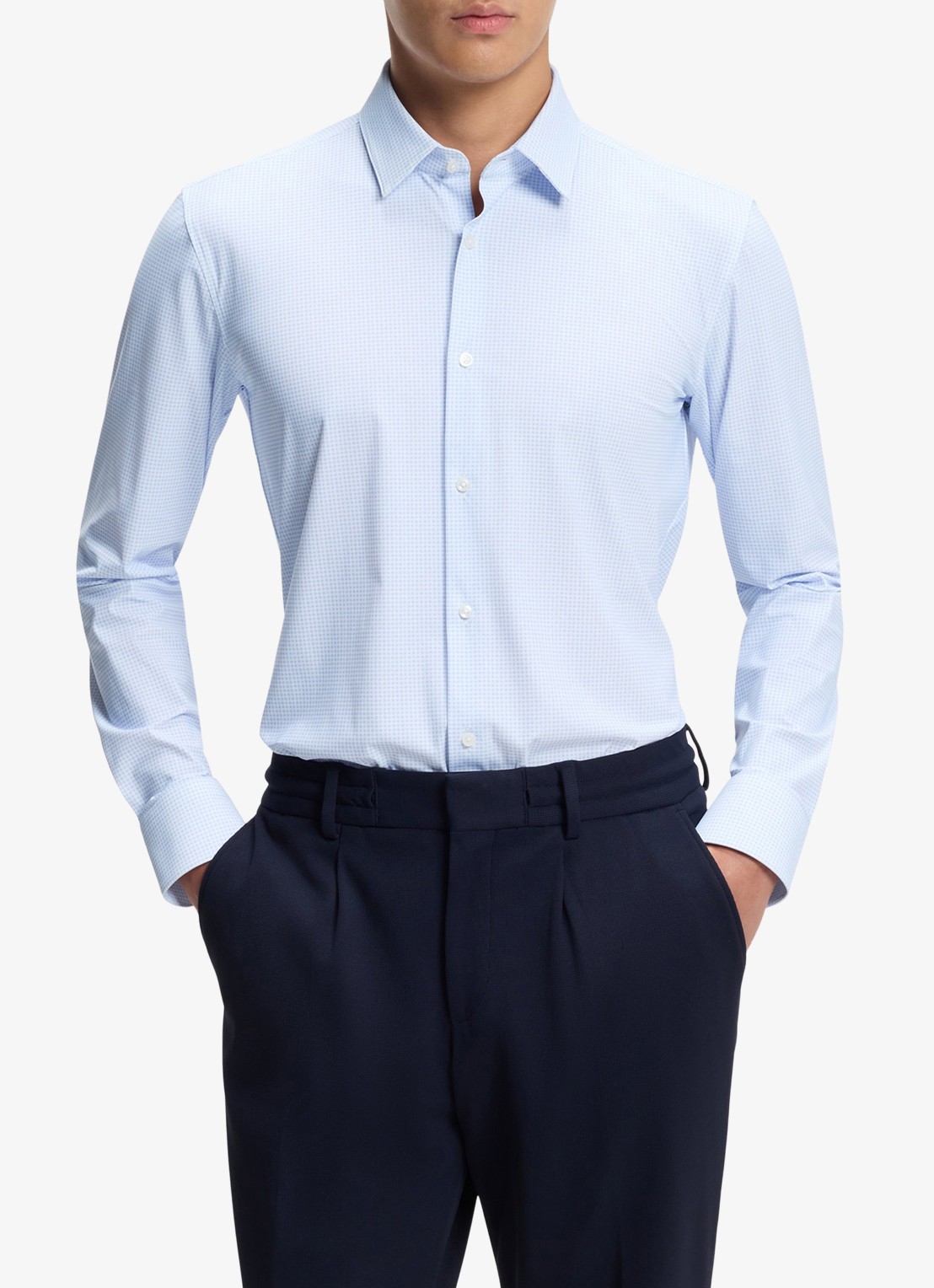 BOSS Slim fit overhemd met print - detail 4 lichtblauw