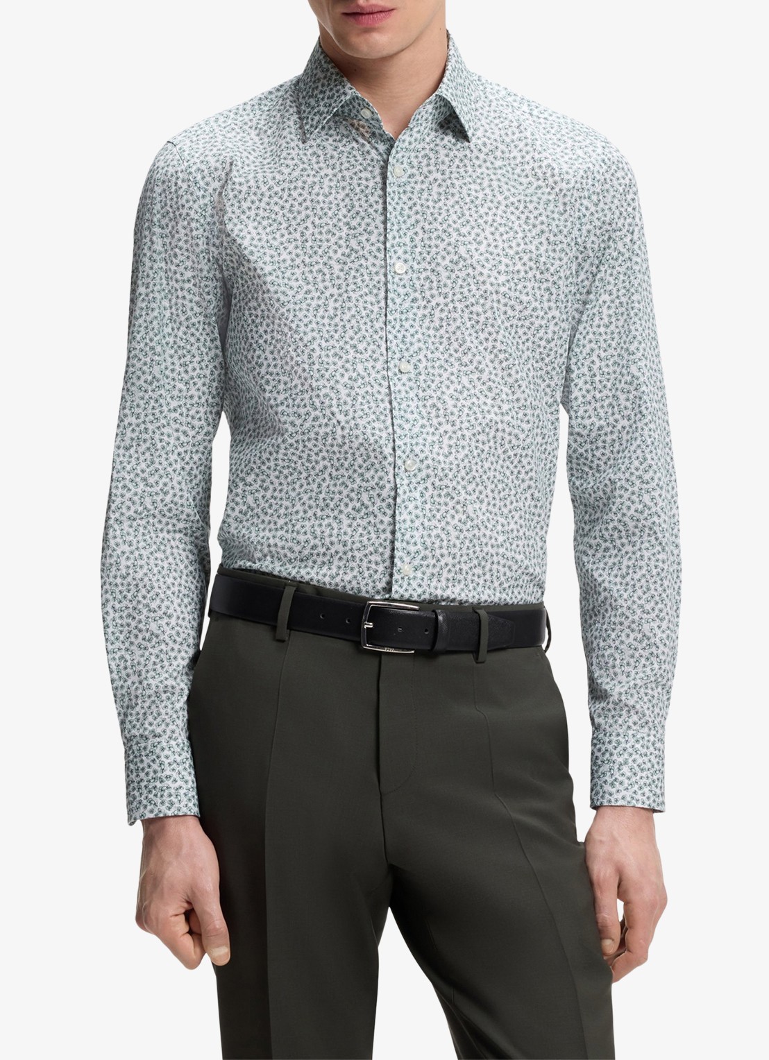BOSS Slim fit overhemd met print - detail 4 groen