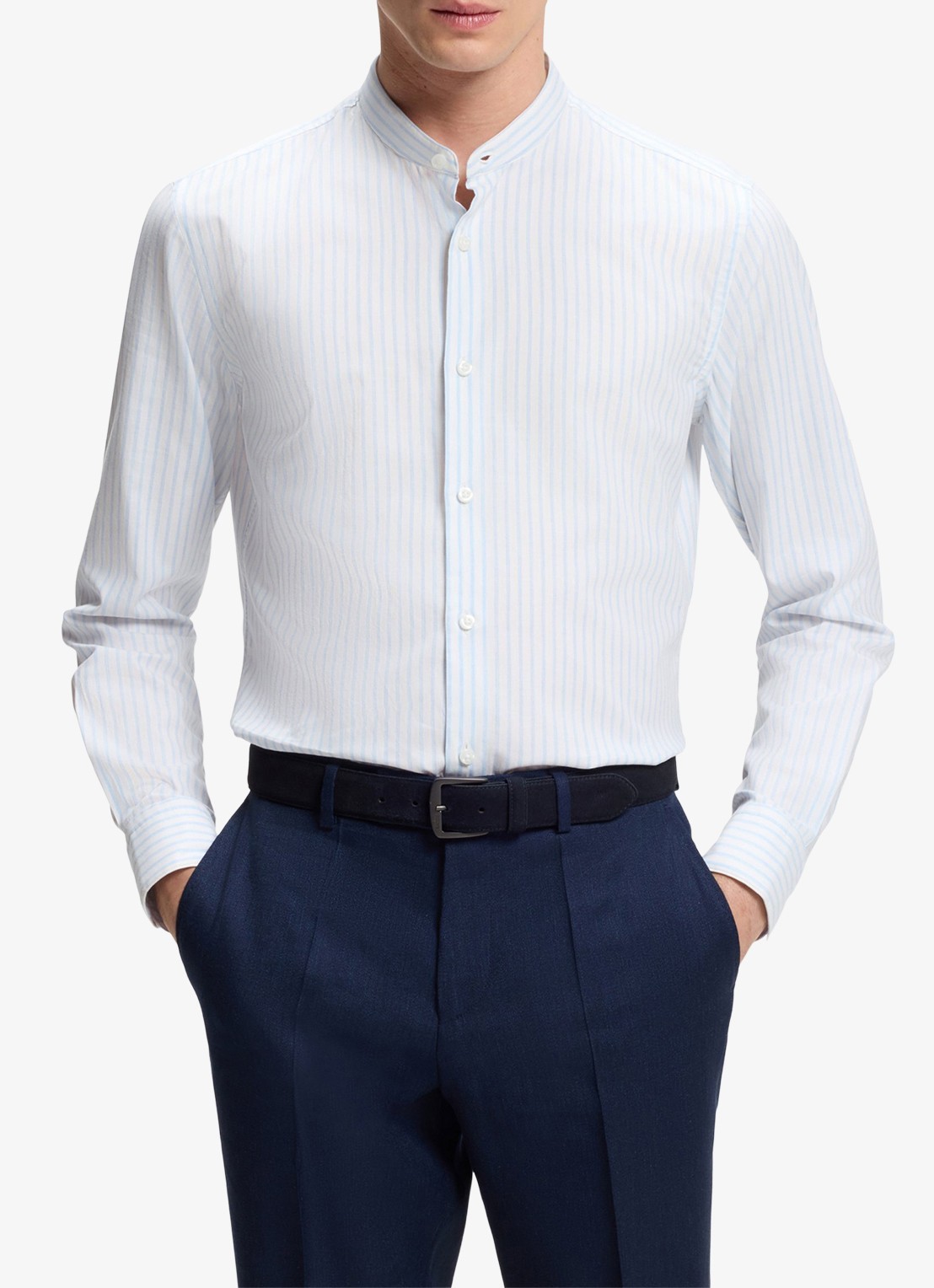 BOSS Slim fit overhemd met streepprint - detail lichtblauw