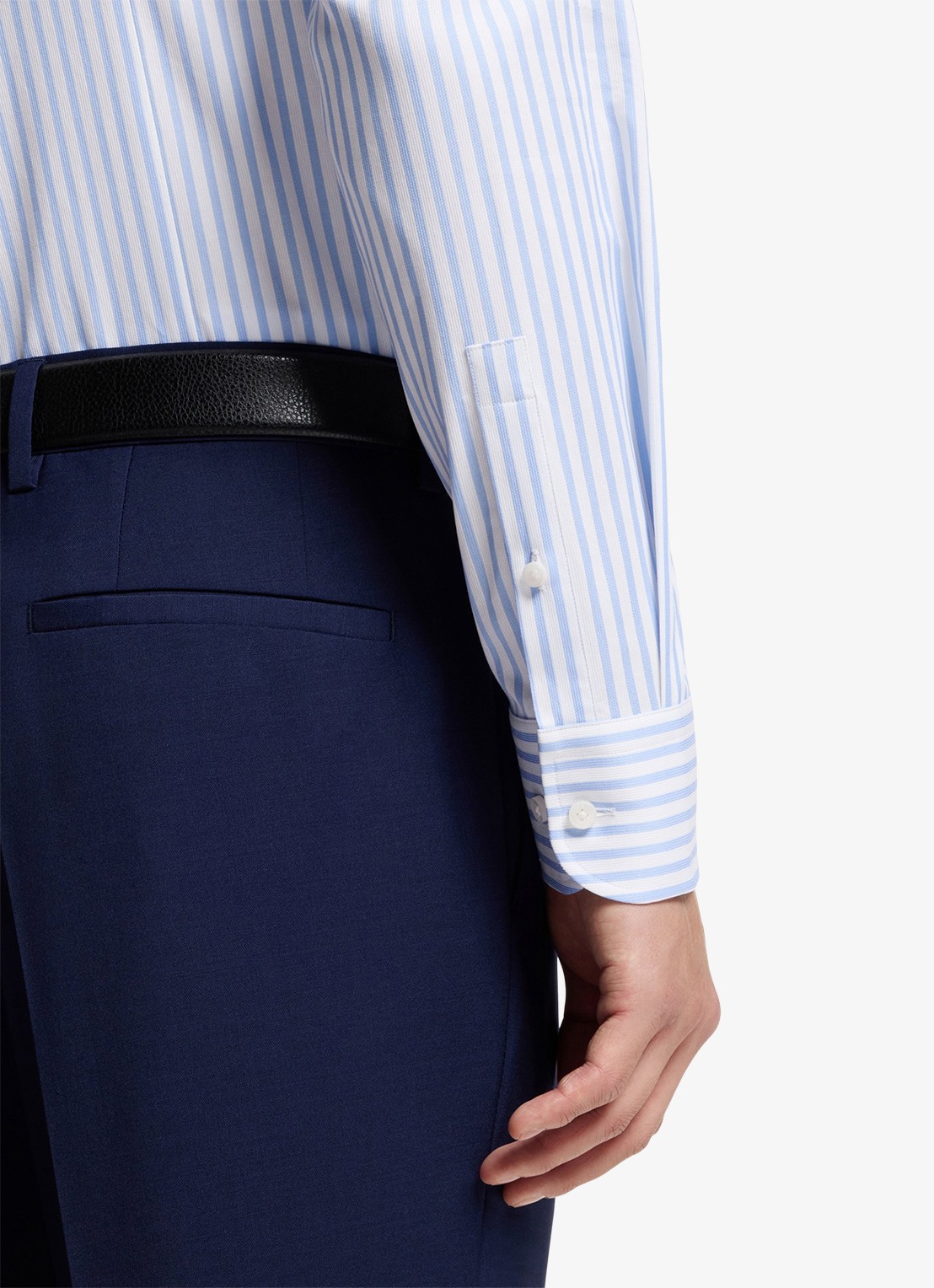 BOSS Slim fit overhemd met streepprint - detail 6 lichtblauw