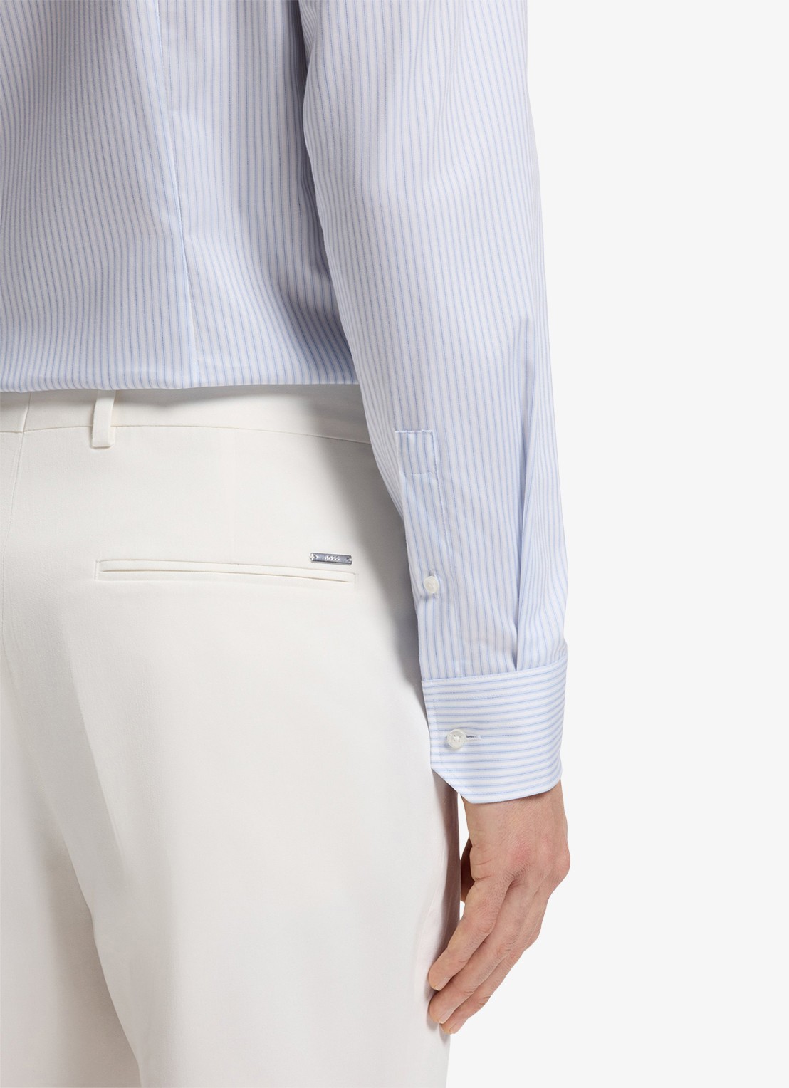 BOSS Slim fit overhemd met streepprint - detail 6 lichtblauw