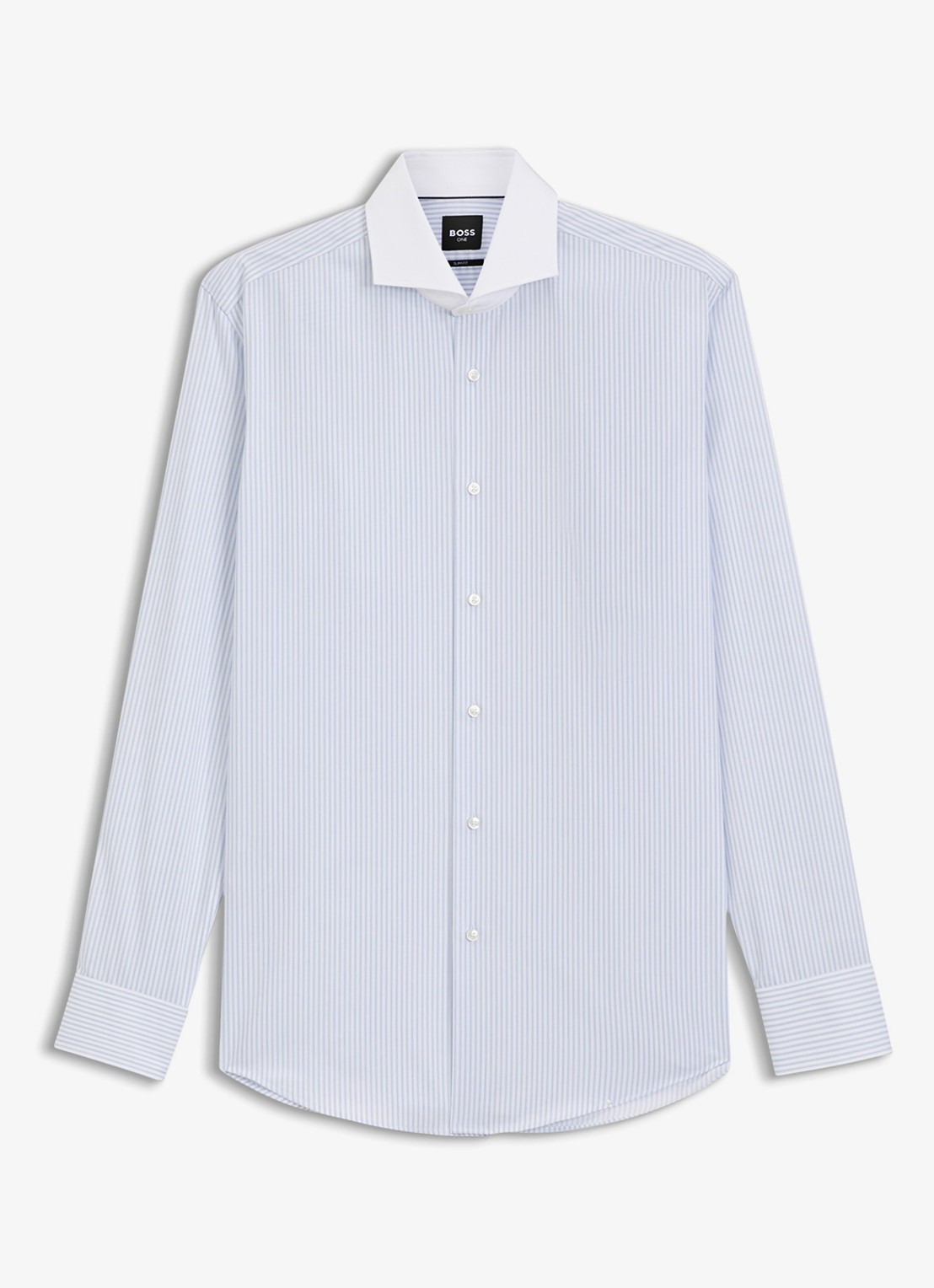 BOSS Slim fit overhemd met streepprint - voorkant lichtblauw