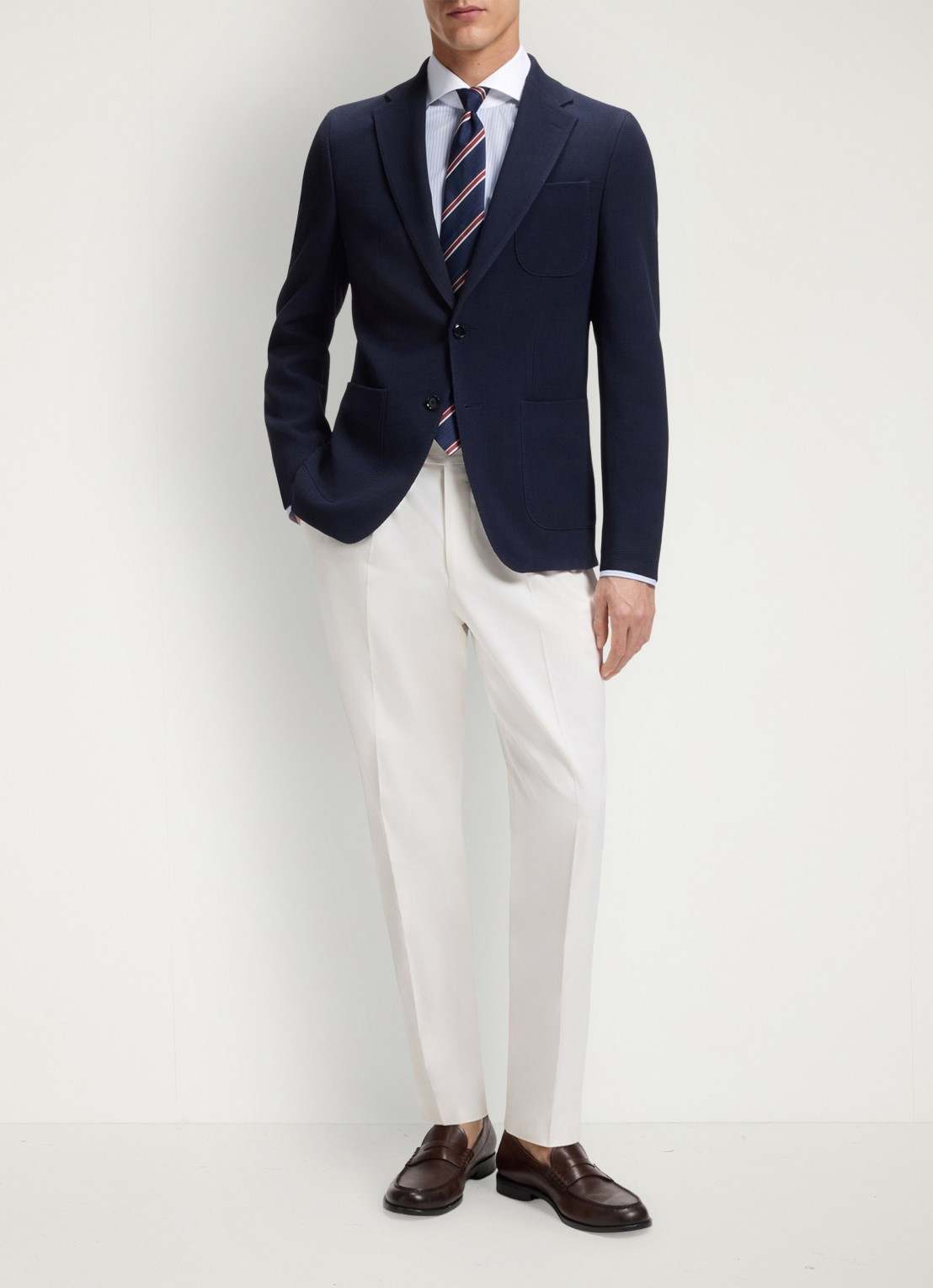 BOSS Slim fit overhemd met streepprint - voorkant 2 lichtblauw