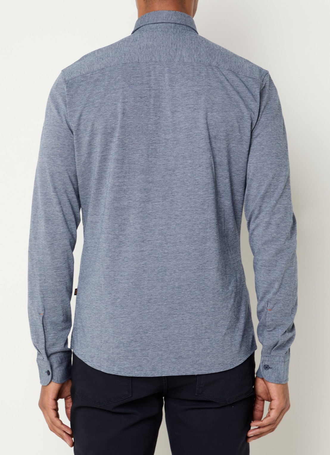 BOSS Slim-fit overhemd van gemêleerde katoenen jersey - achterkant 4 donkerblauw
