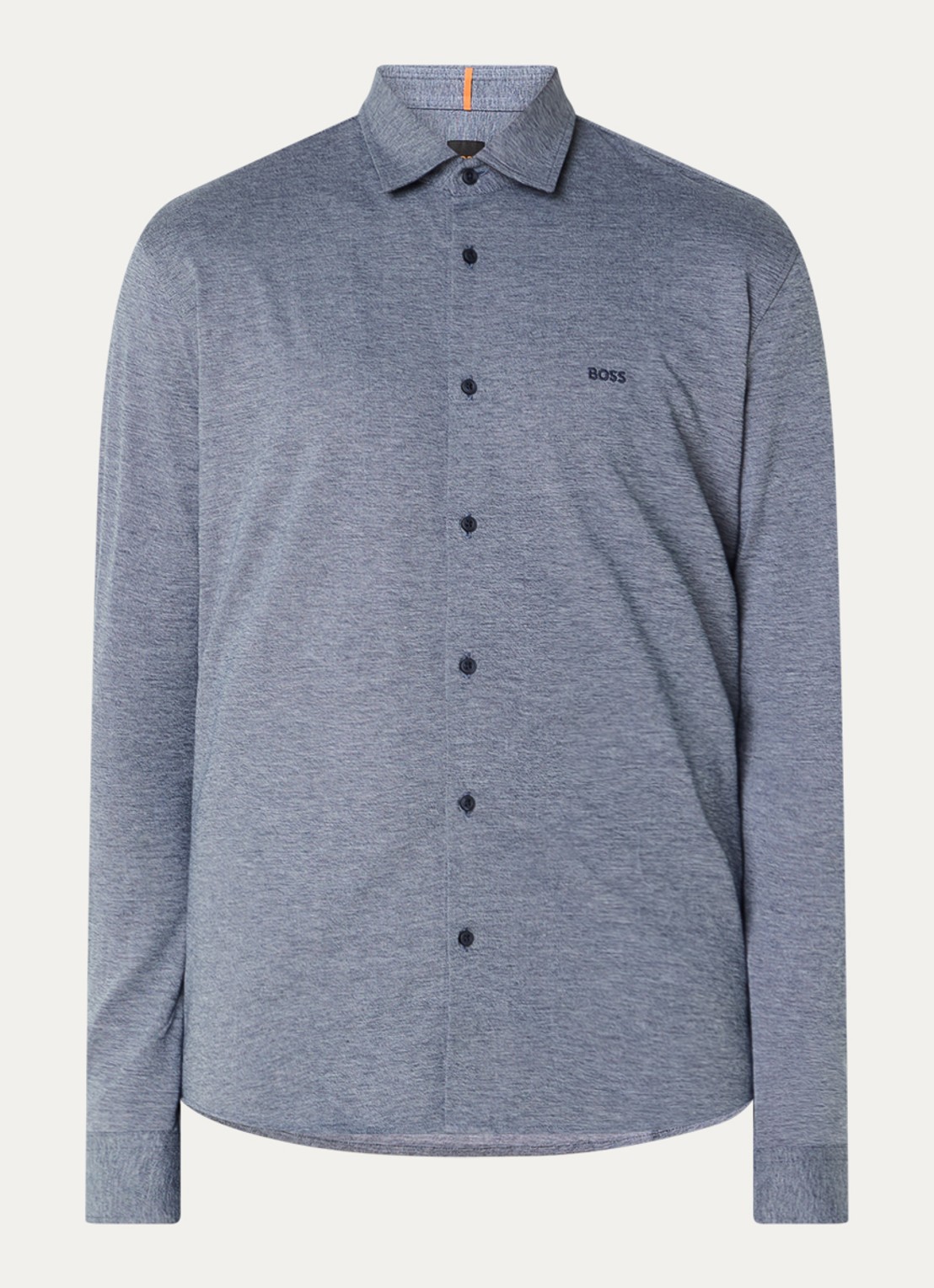 BOSS Slim-fit overhemd van gemêleerde katoenen jersey - voorkant donkerblauw