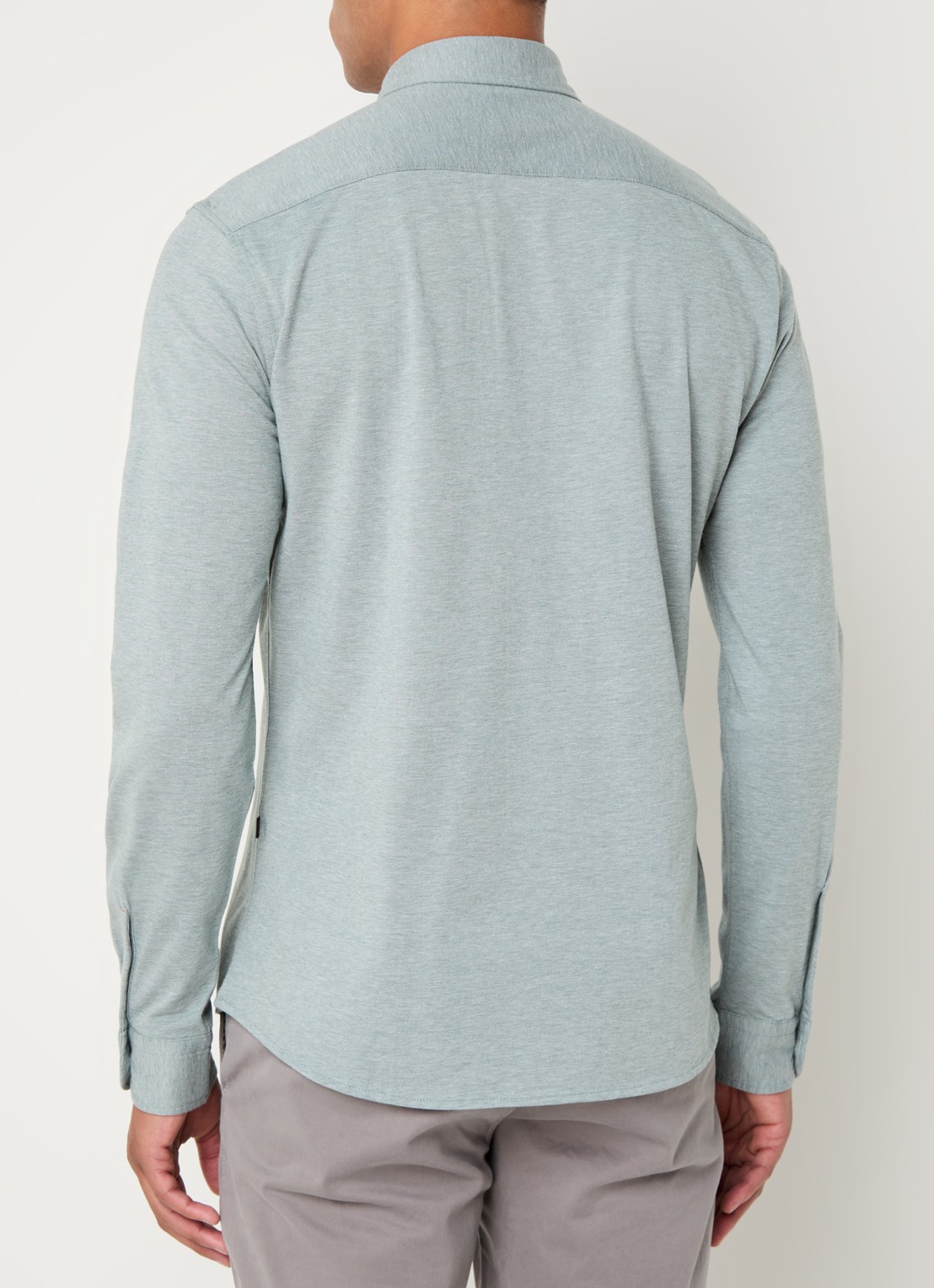 BOSS Slim-fit overhemd van gemêleerde katoenen jersey - achterkant mint