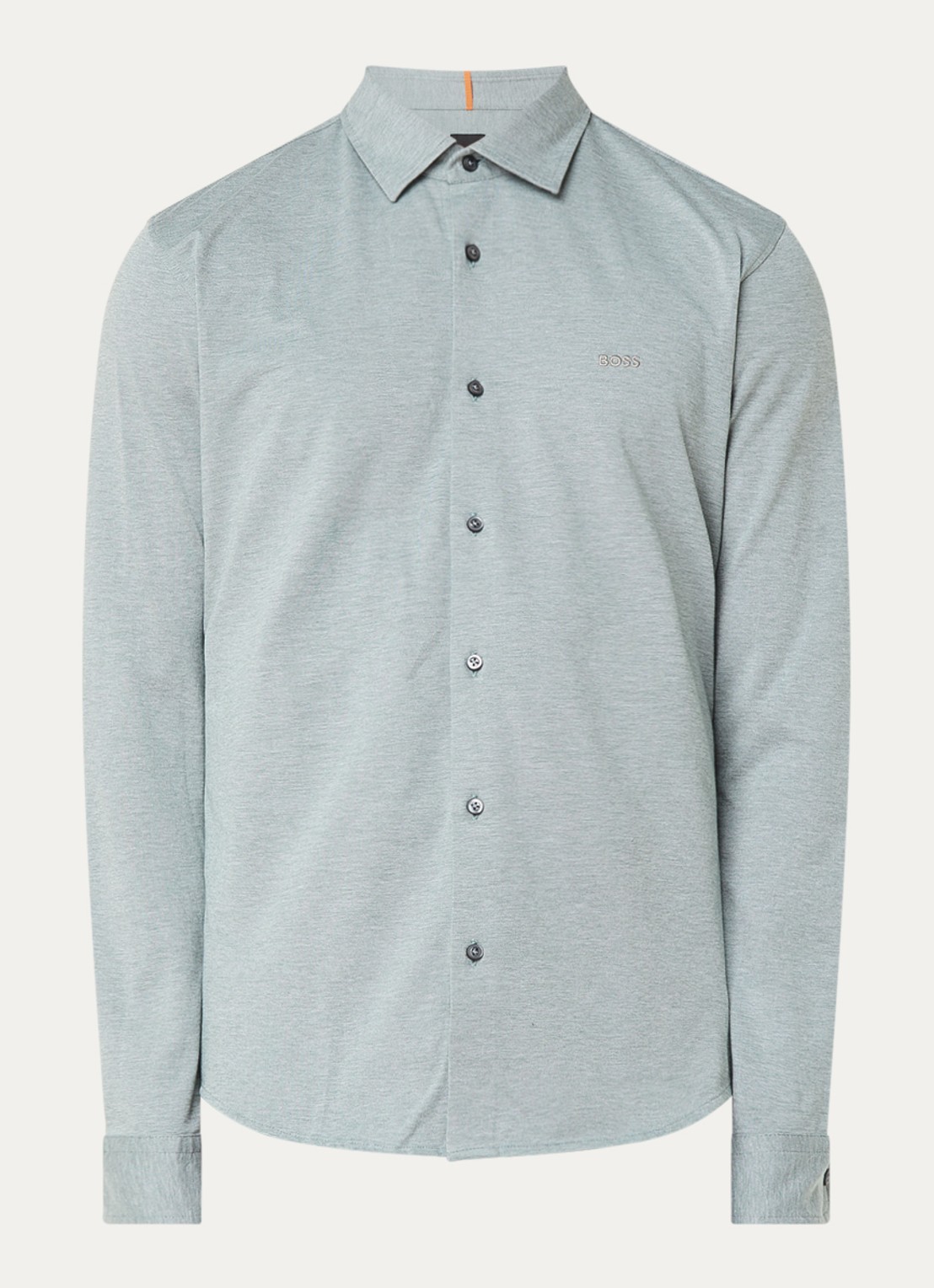 BOSS Slim-fit overhemd van gemêleerde katoenen jersey - voorkant 2 mint