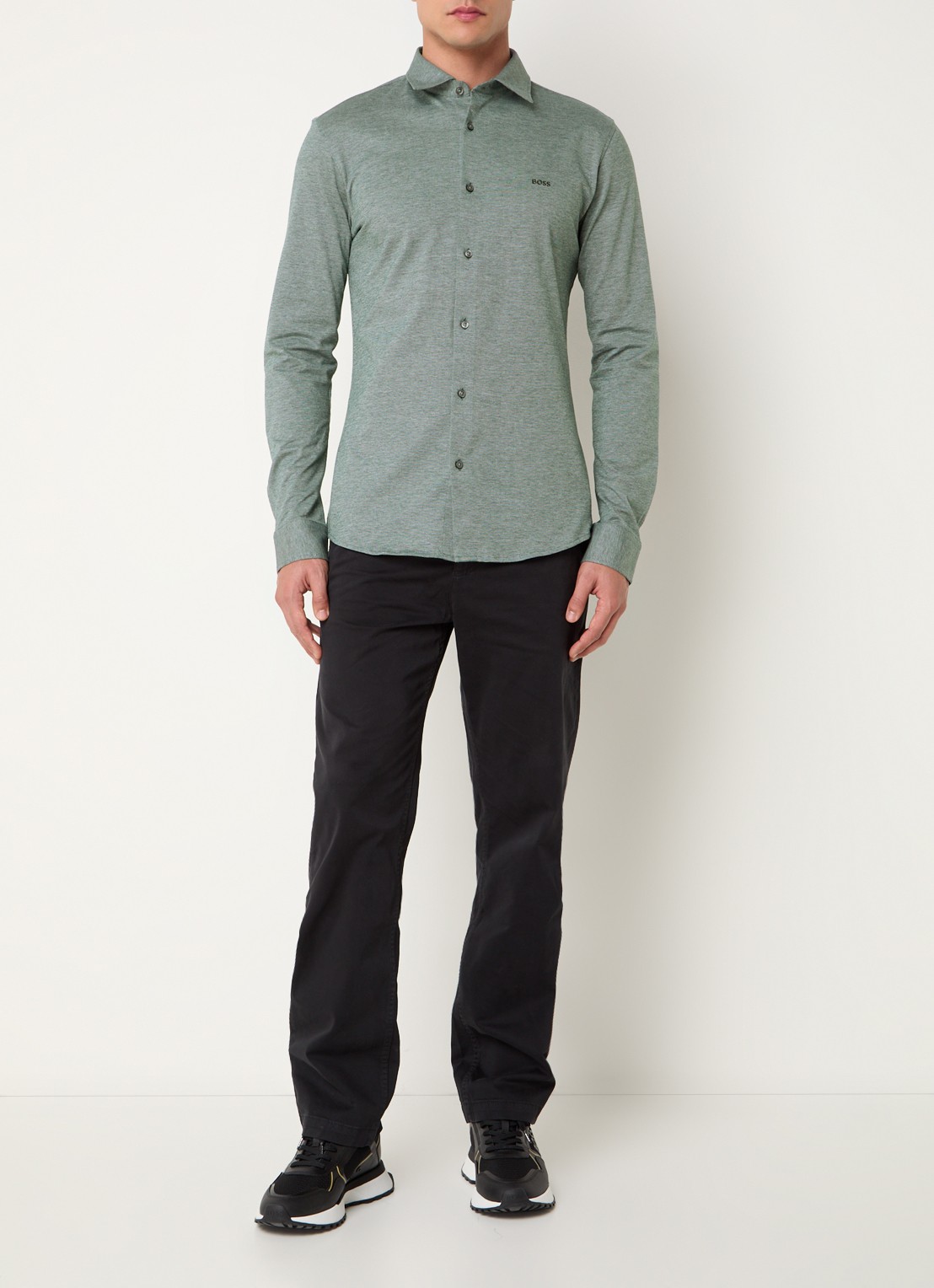 BOSS Slim-fit overhemd van gemêleerde katoenen jersey - voorkant 4 grijs