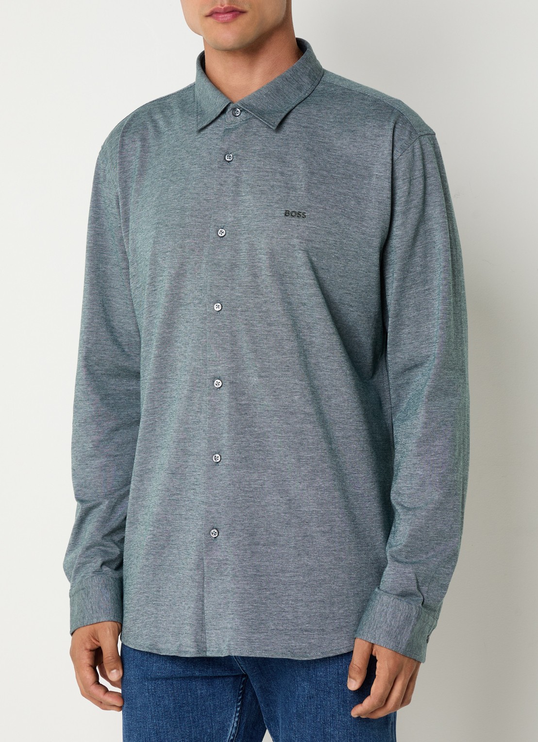 BOSS Slim-fit overhemd van gemêleerde katoenen jersey - detail 2 grijs