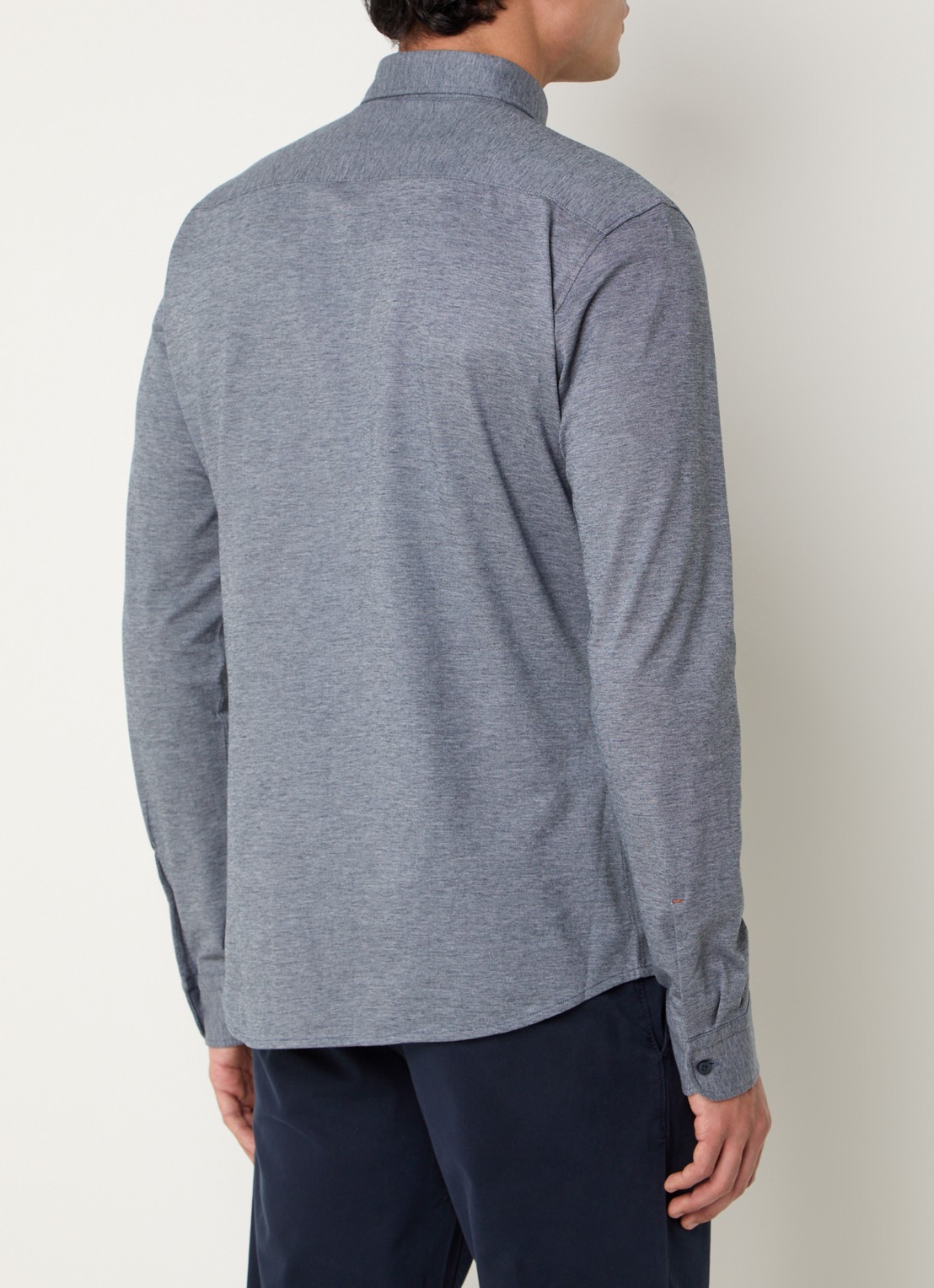 BOSS Slim-fit overhemd van gemêleerde katoenen jersey - achterkant 4 donkerblauw