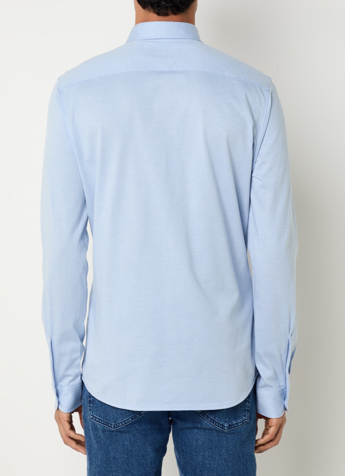 BOSS Slim-fit overhemd van gemêleerde katoenen jersey - achterkant 5 staalblauw