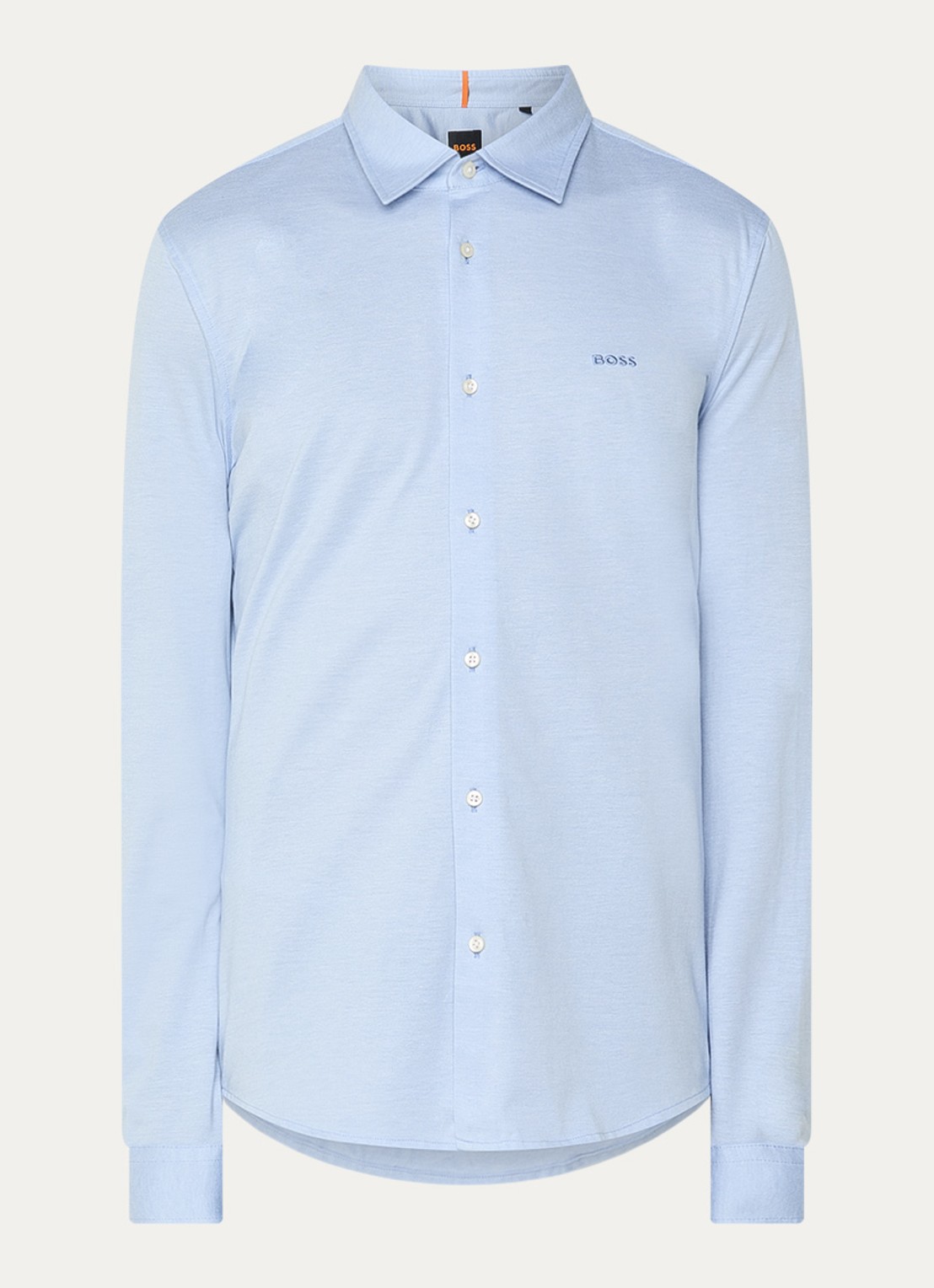 BOSS Slim-fit overhemd van gemêleerde katoenen jersey - voorkant 2 staalblauw