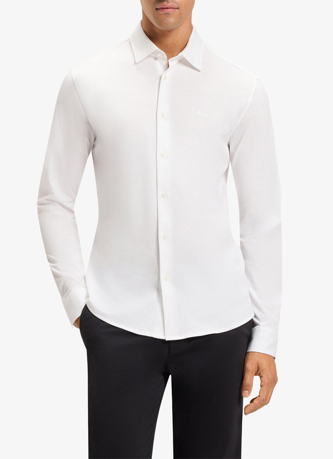 BOSS Slim-fit overhemd van gemêleerde katoenen jersey - detail 2 wit