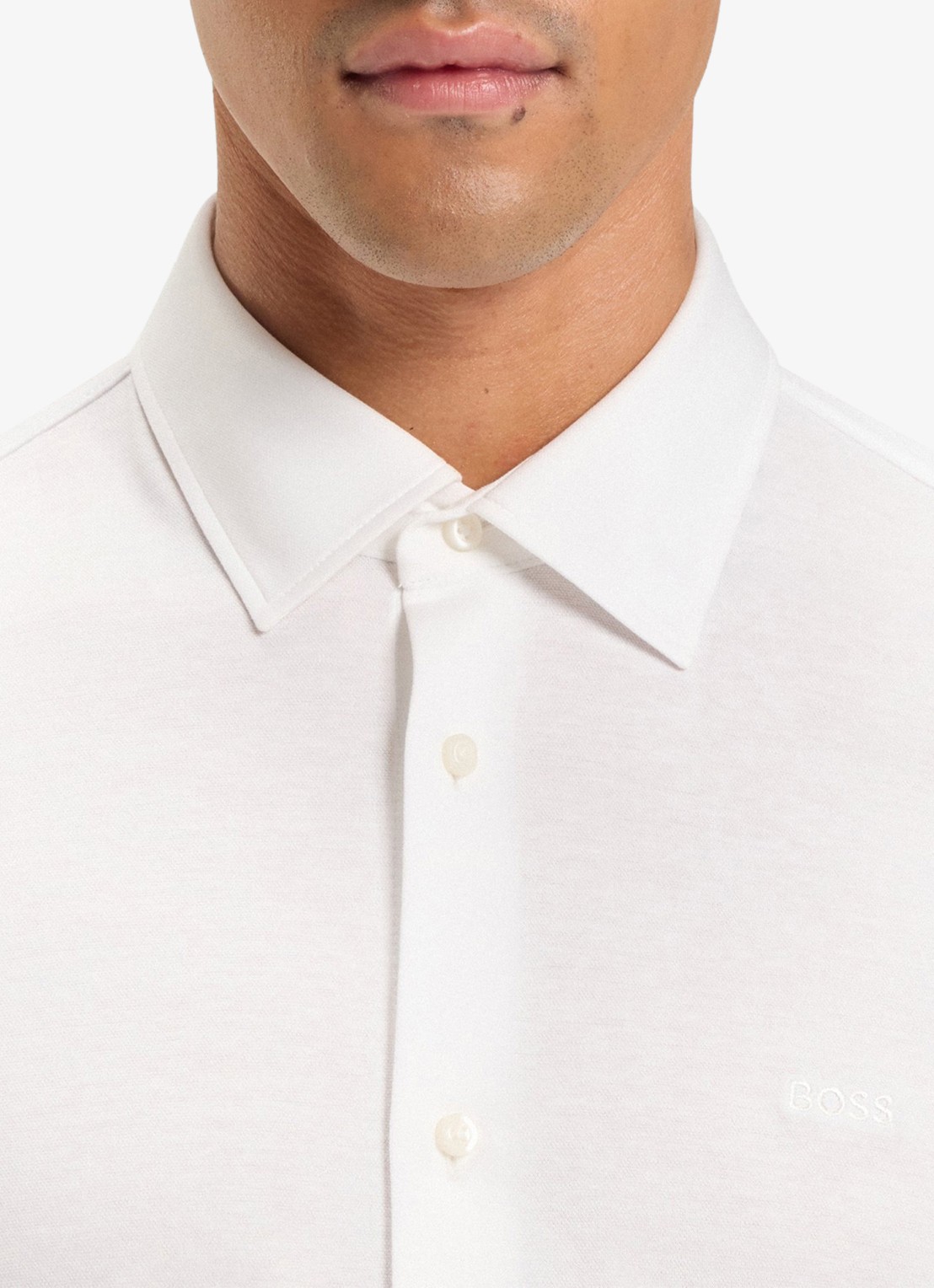BOSS Slim-fit overhemd van gemêleerde katoenen jersey - detail 4 wit