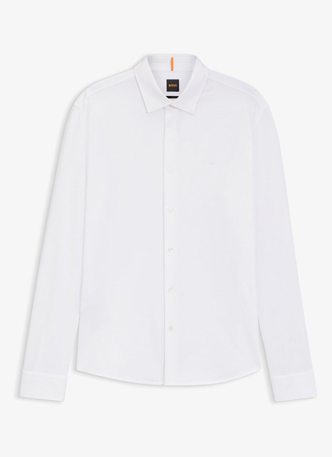 BOSS Slim-fit overhemd van gemêleerde katoenen jersey - voorkant 6 wit