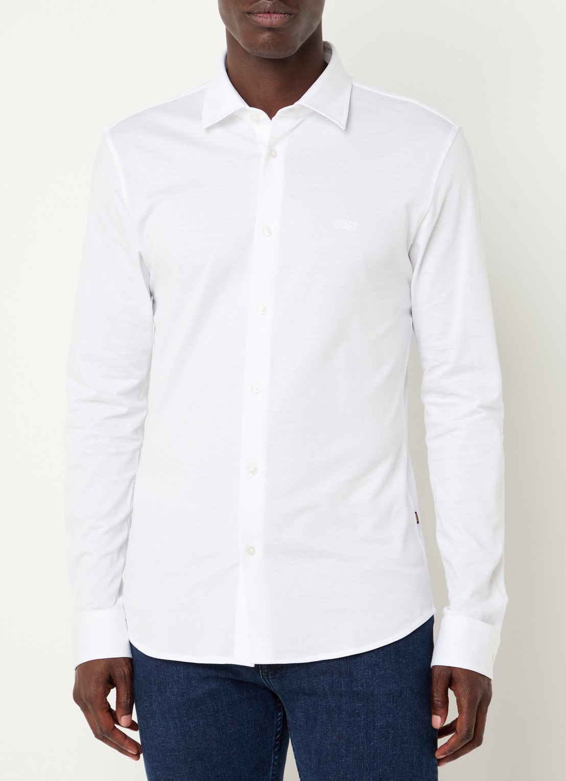 BOSS Slim-fit overhemd van gemêleerde katoenen jersey - detail 5 wit