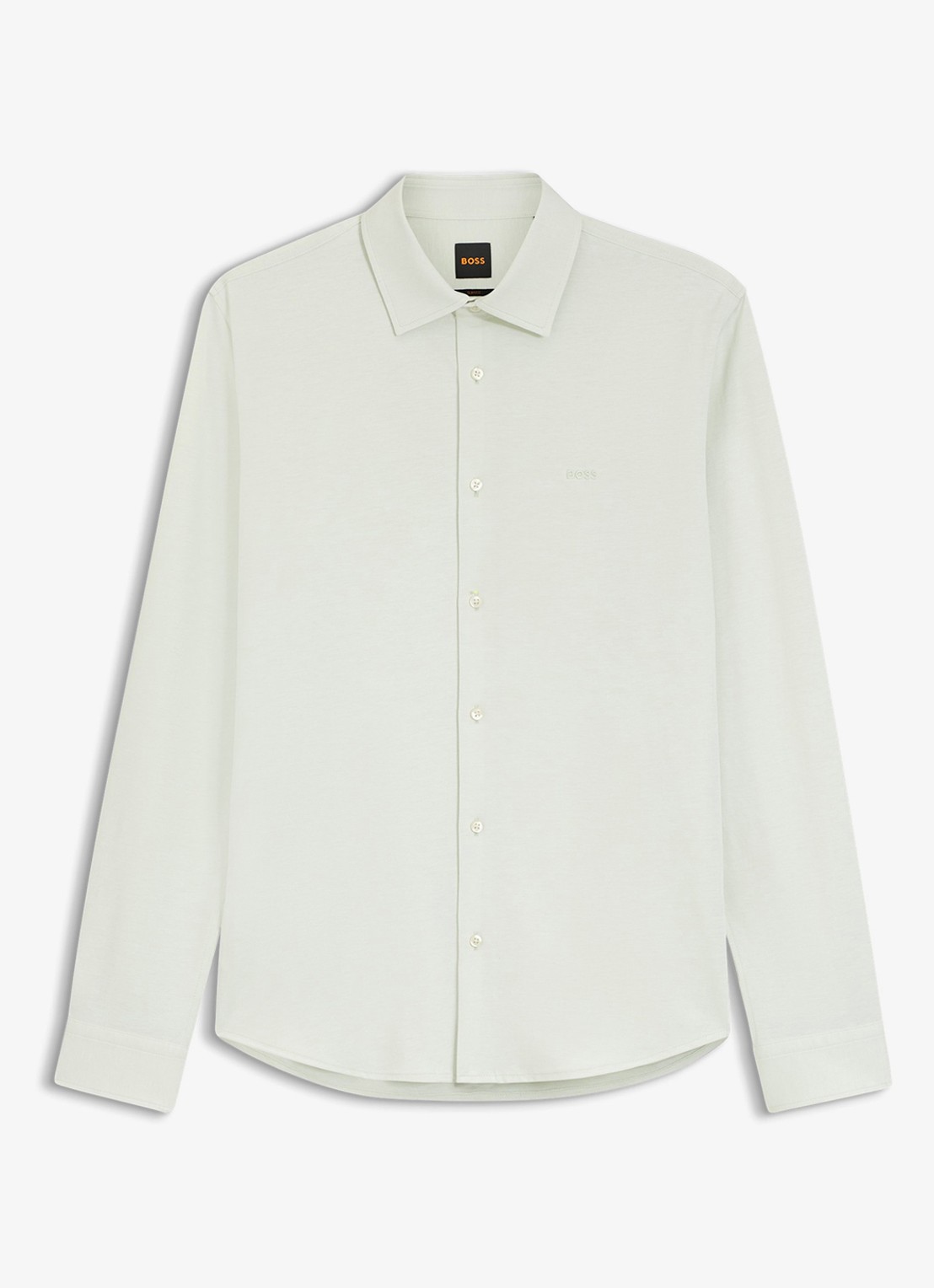 BOSS Slim-fit overhemd van gemêleerde katoenen jersey - voorkant lichtgroen