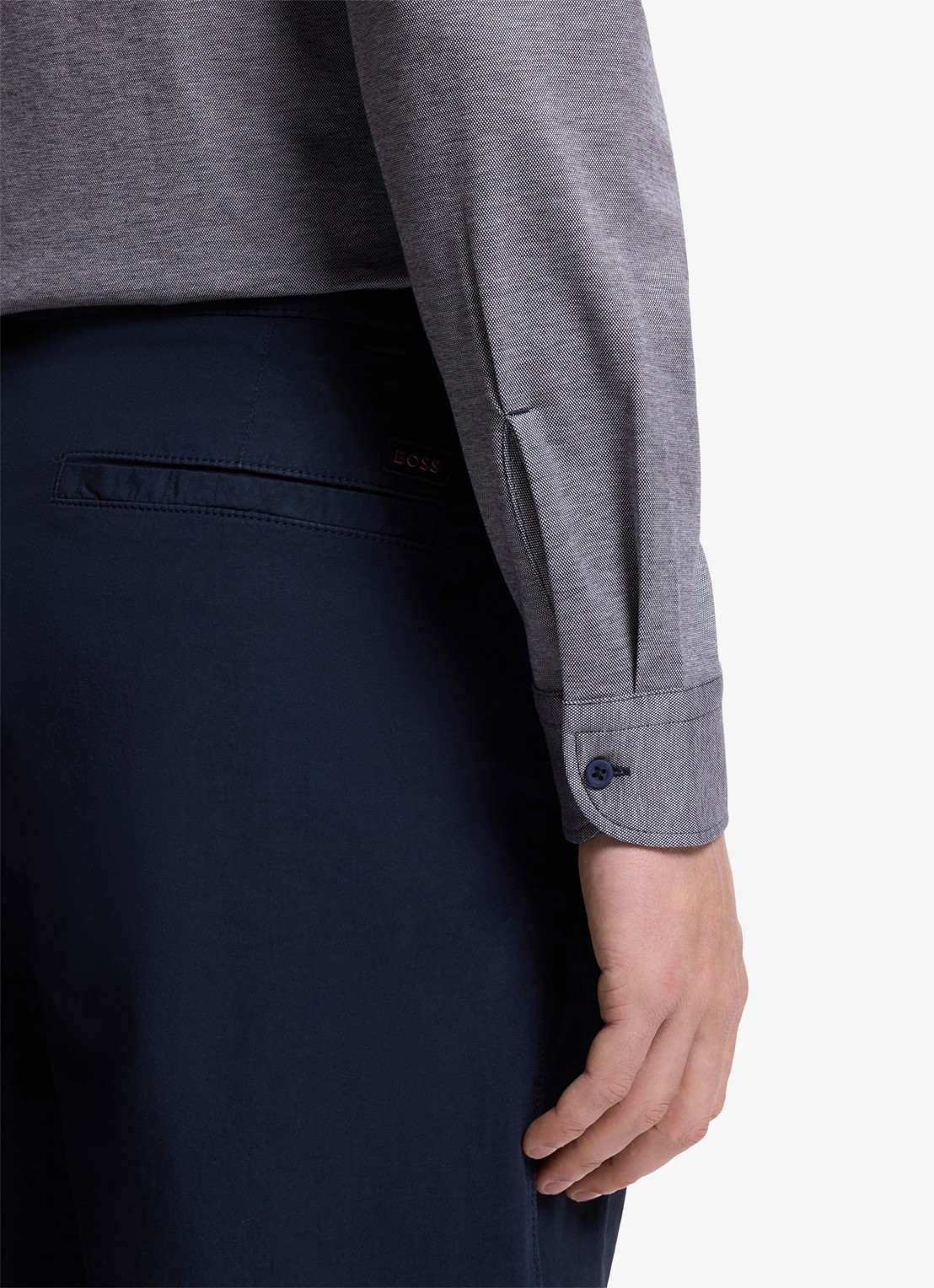BOSS Slim-fit overhemd van gemêleerde katoenen jersey - detail 3 donkerblauw 406