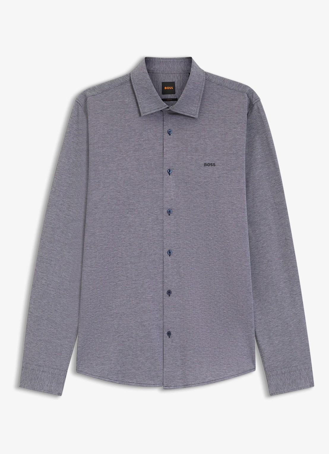 BOSS Slim-fit overhemd van gemêleerde katoenen jersey - voorkant 4 donkerblauw 406