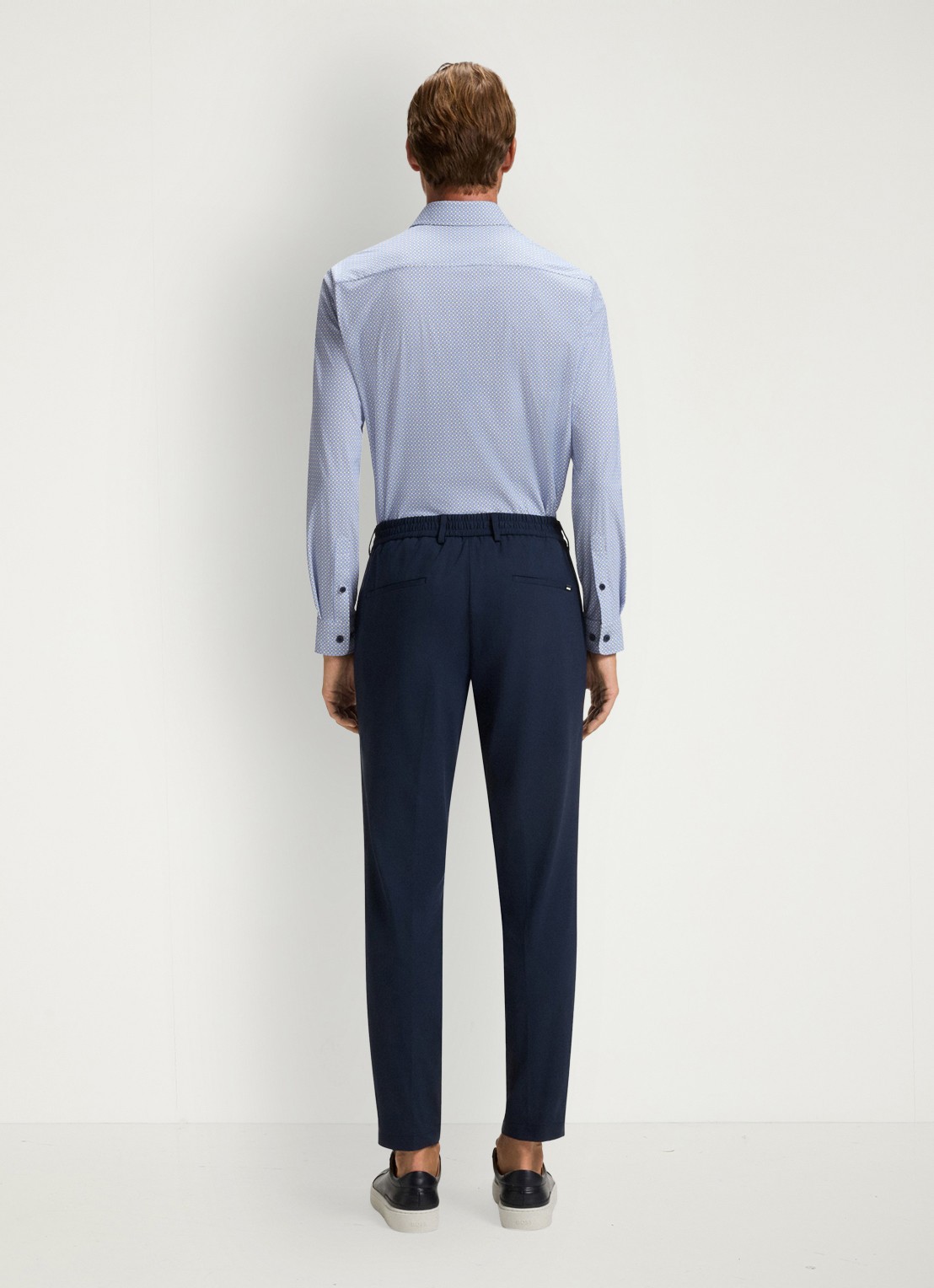 BOSS Slim fit overhemd van jersey met microdessin - achterkant 3 staalblauw