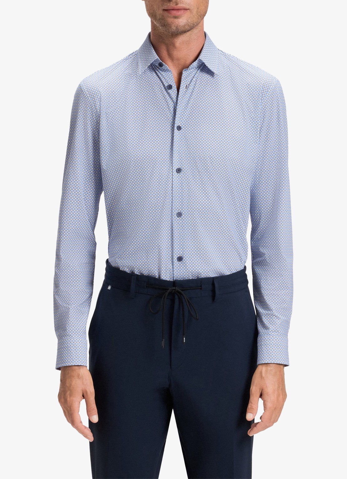 BOSS Slim fit overhemd van jersey met microdessin - detail 4 staalblauw