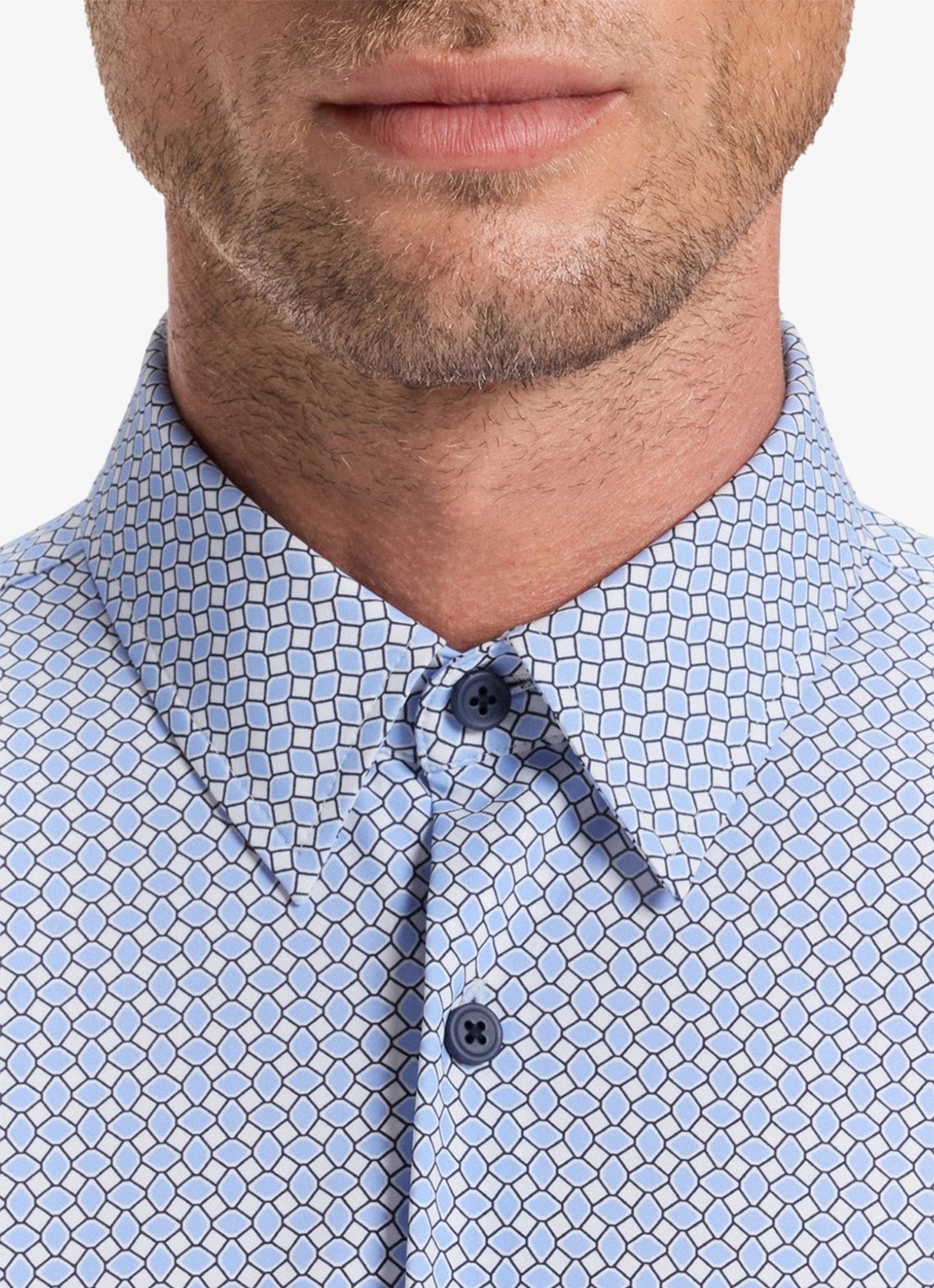 BOSS Slim fit overhemd van jersey met microdessin - detail 5 staalblauw