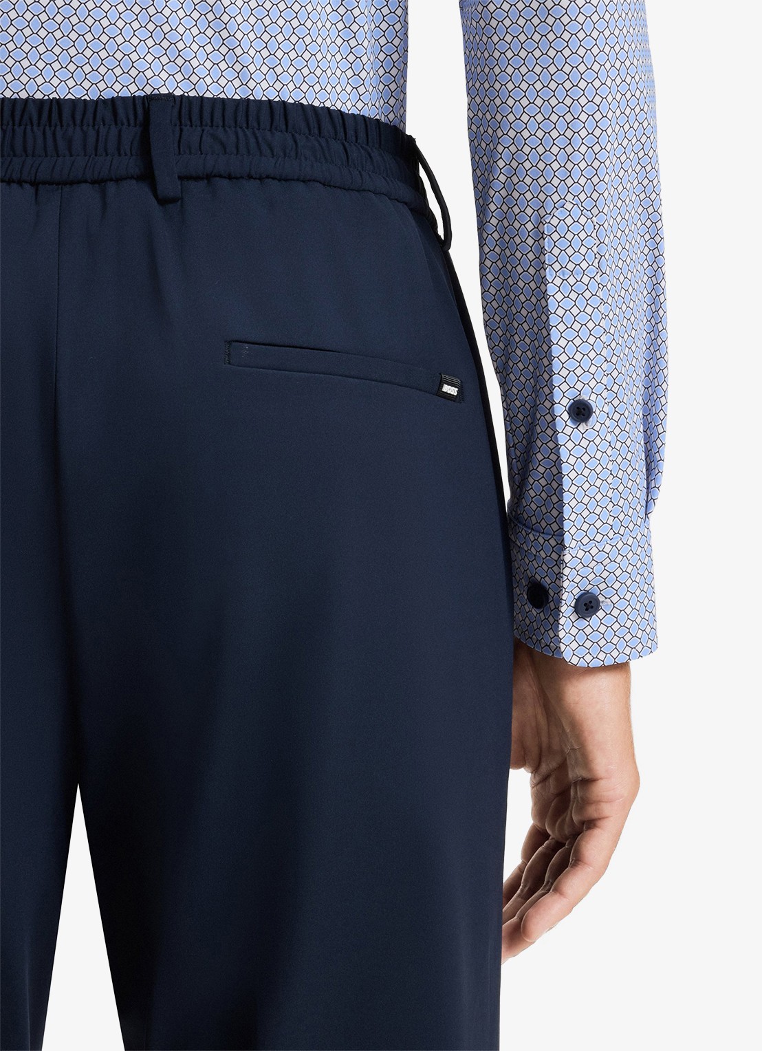 BOSS Slim fit overhemd van jersey met microdessin - detail 6 staalblauw