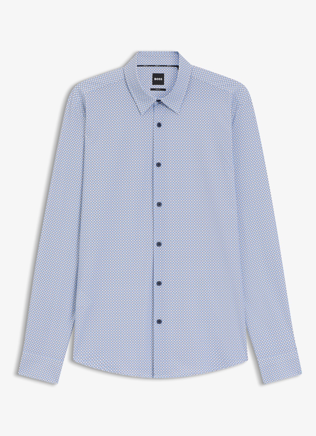 BOSS Slim fit overhemd van jersey met microdessin - voorkant staalblauw