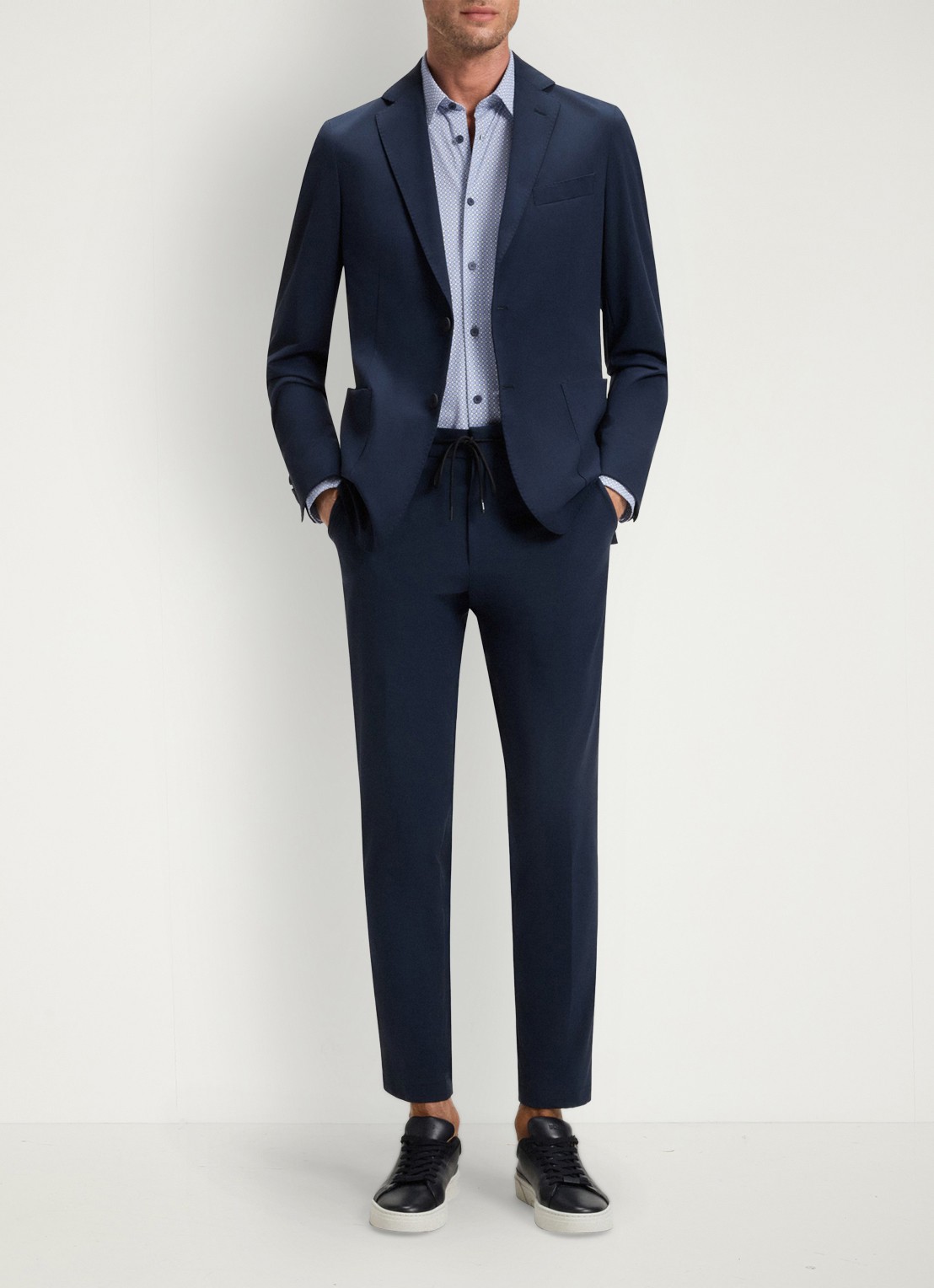 BOSS Slim fit overhemd van jersey met microdessin - voorkant 2 staalblauw