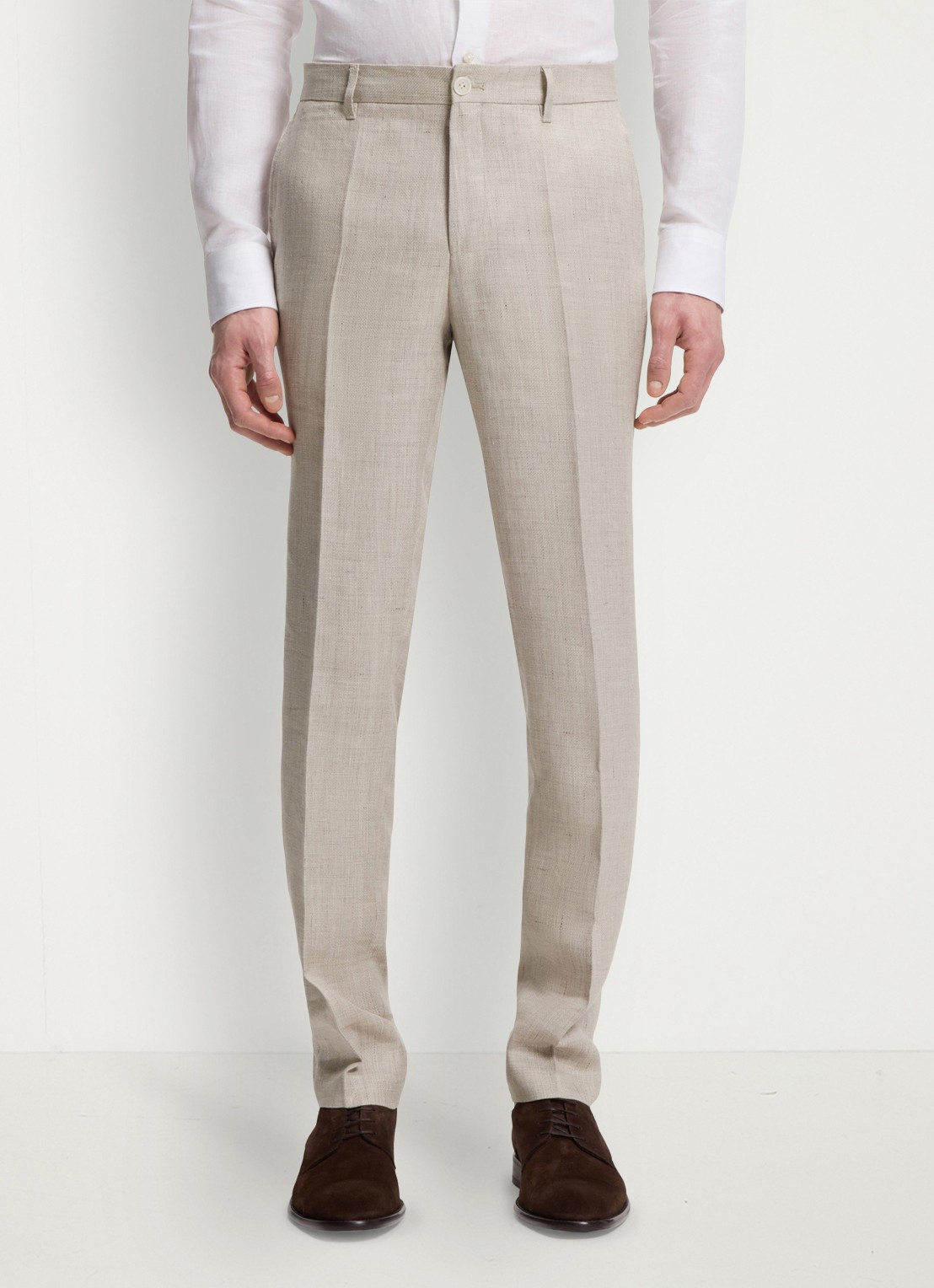 BOSS Slim fit pantalon in linnenblend met persplooi en steekzakken - detail 4 open grey-068 / grijs