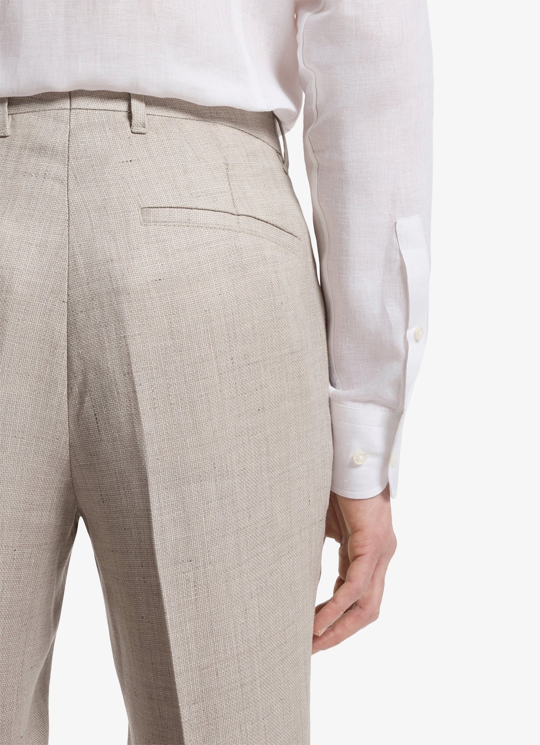 BOSS Slim fit pantalon in linnenblend met persplooi en steekzakken - detail 5 open grey-068 / grijs