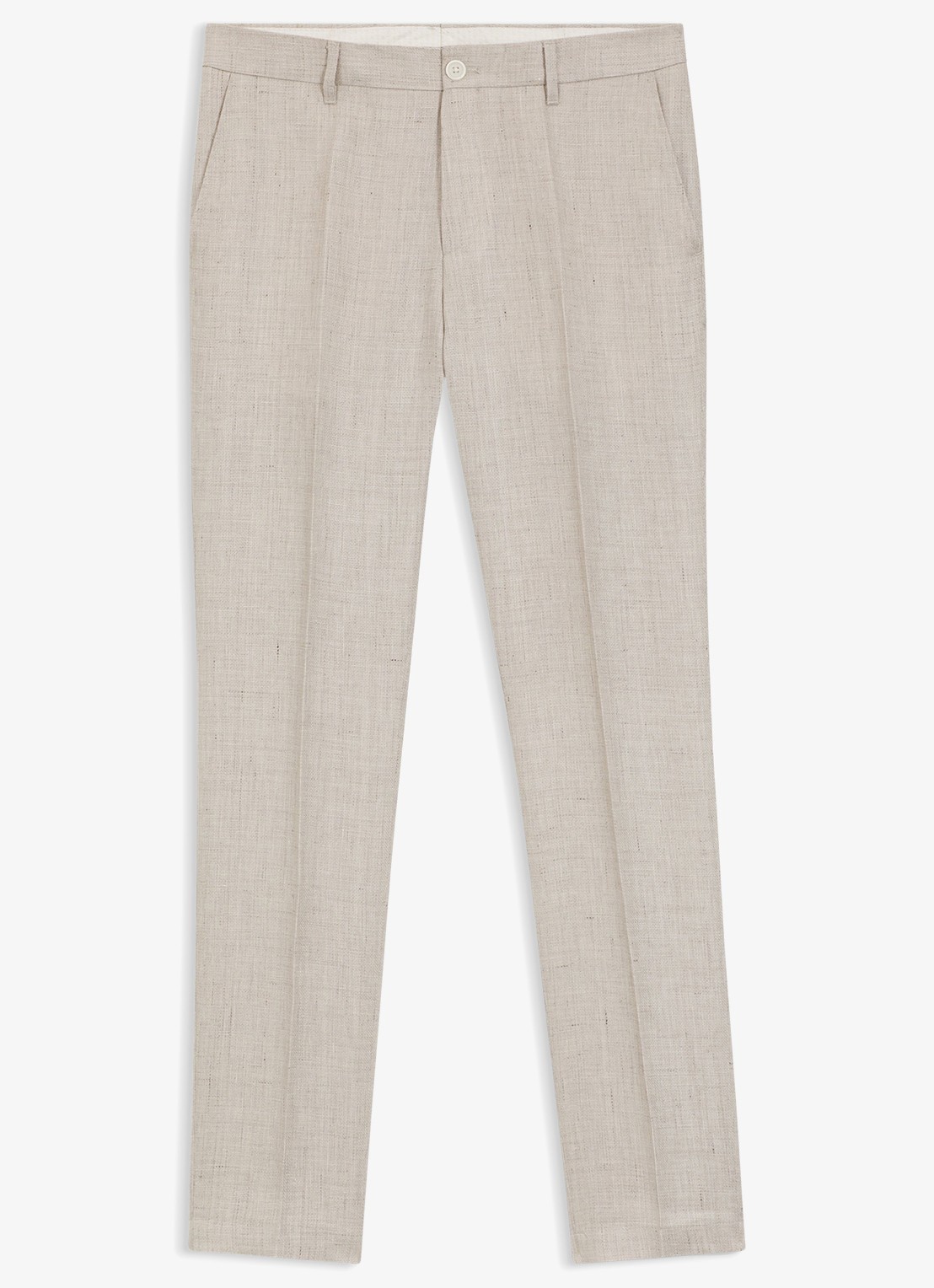 BOSS Slim fit pantalon in linnenblend met persplooi en steekzakken - voorkant 2 open grey-068 / grijs