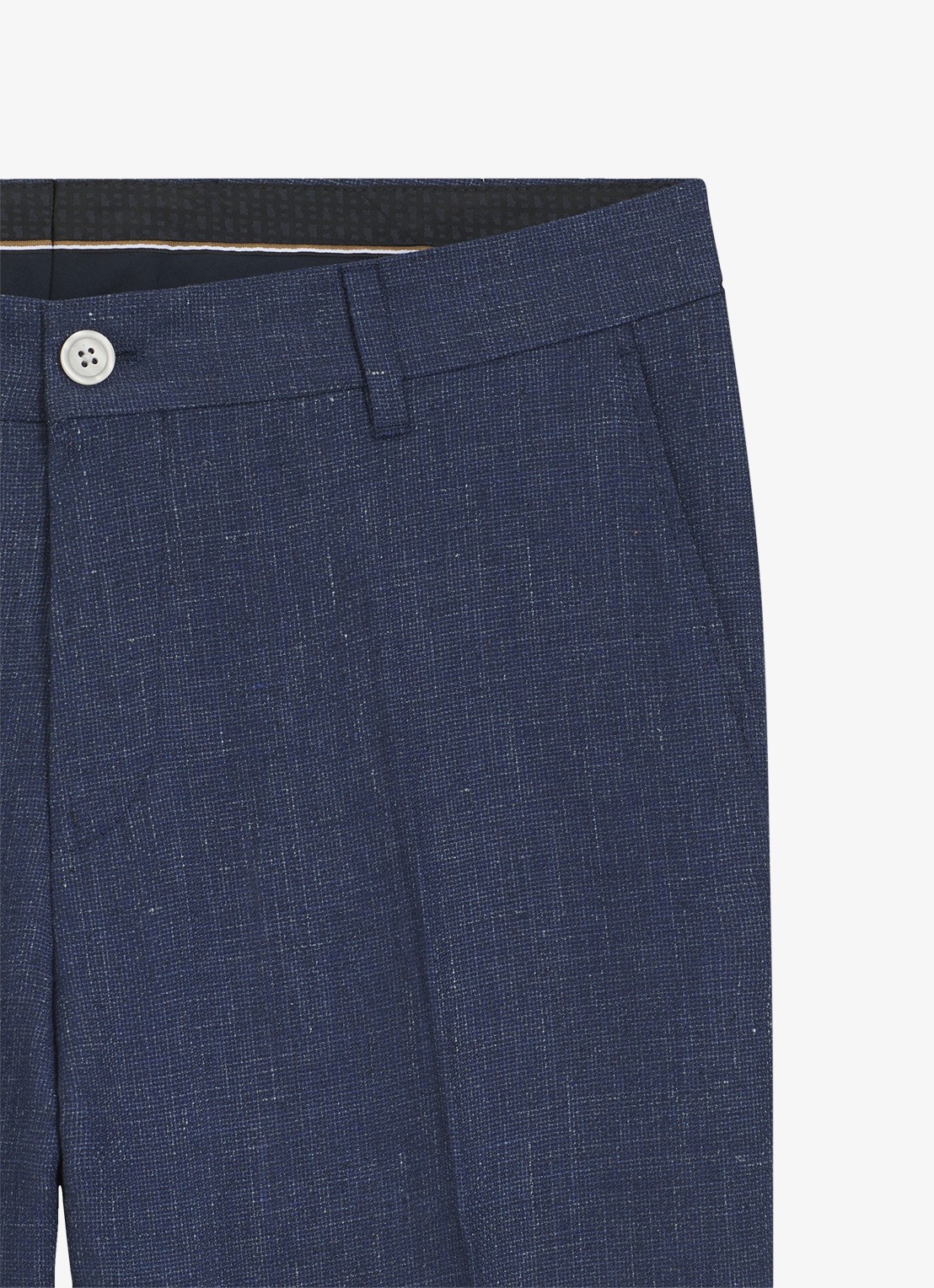 BOSS Slim fit pantalon in linnenblend met persplooi en steekzakken - detail 4 open blue-466 / blauw