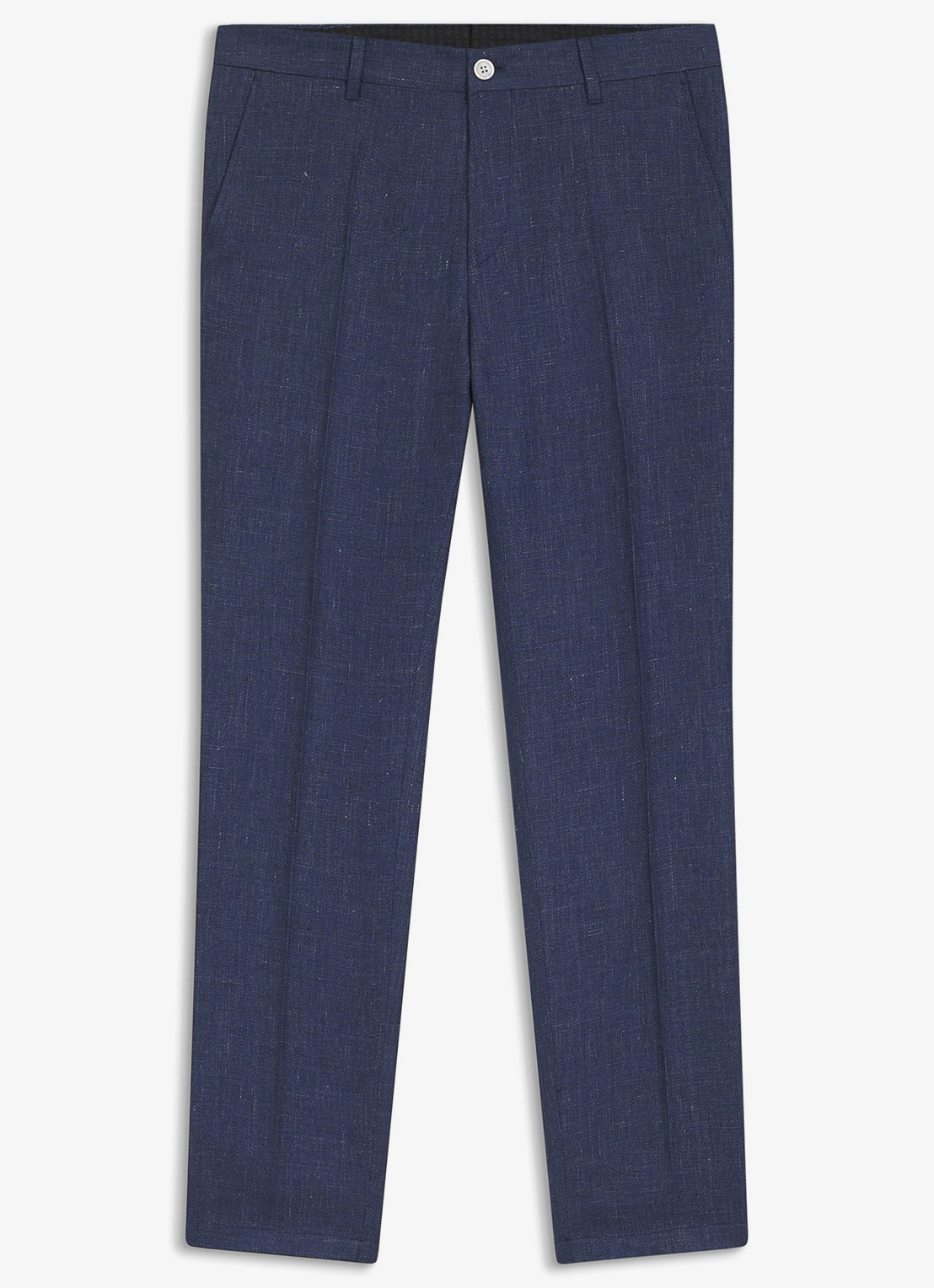 BOSS Slim fit pantalon in linnenblend met persplooi en steekzakken - voorkant 5 open blue-466 / blauw