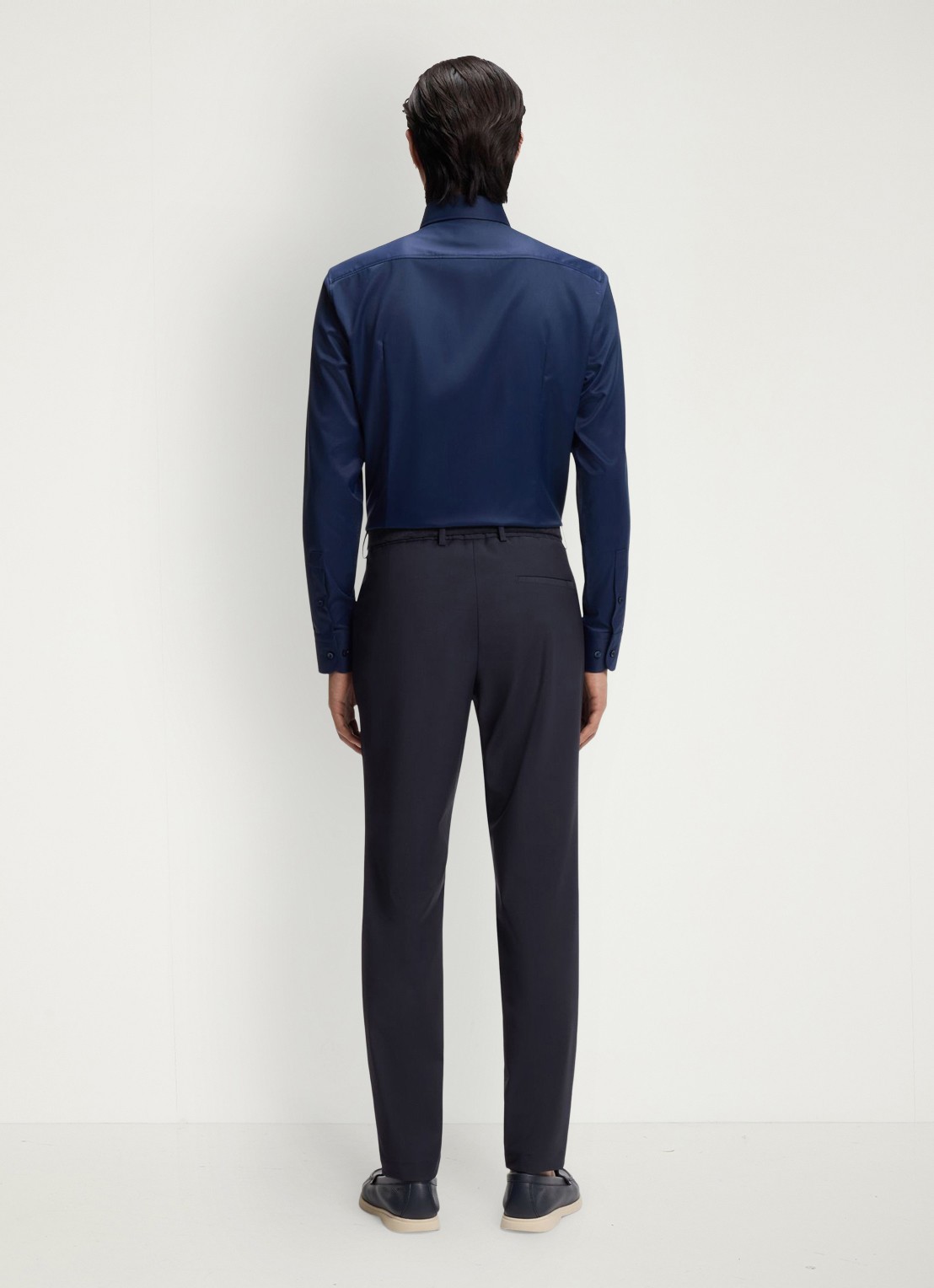 BOSS Slim fit pantalon in wolblend - achterkant 5 donkerblauw